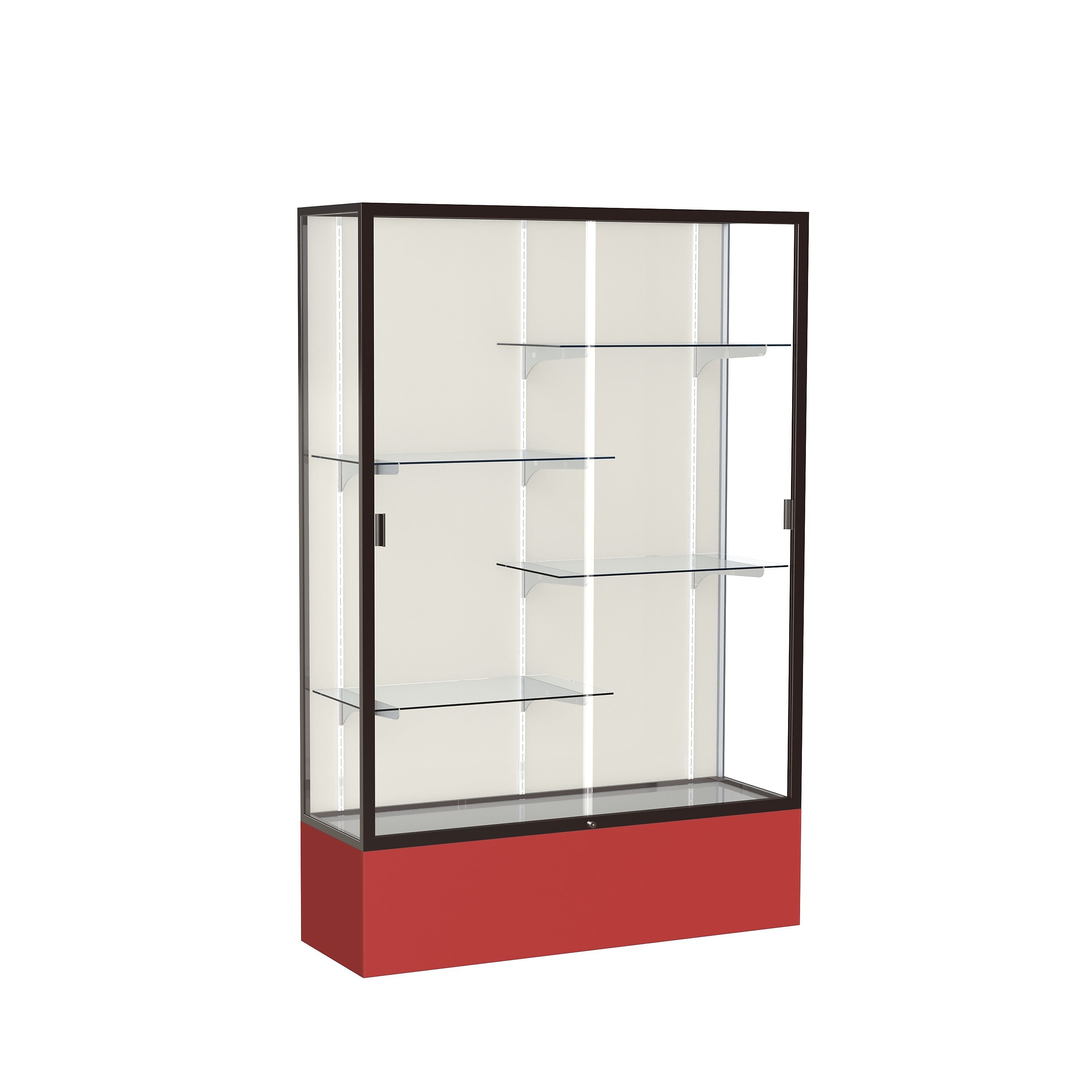 Ghent Spirit 48"W x 72"H x 16"D Floor Case, Plaque Back, Dk. Bronze Finish, Red Base