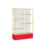 Ghent Spirit 48"W x 72"H x 16"D Floor Case, Plaque Back, Champagne Finish, Red Base