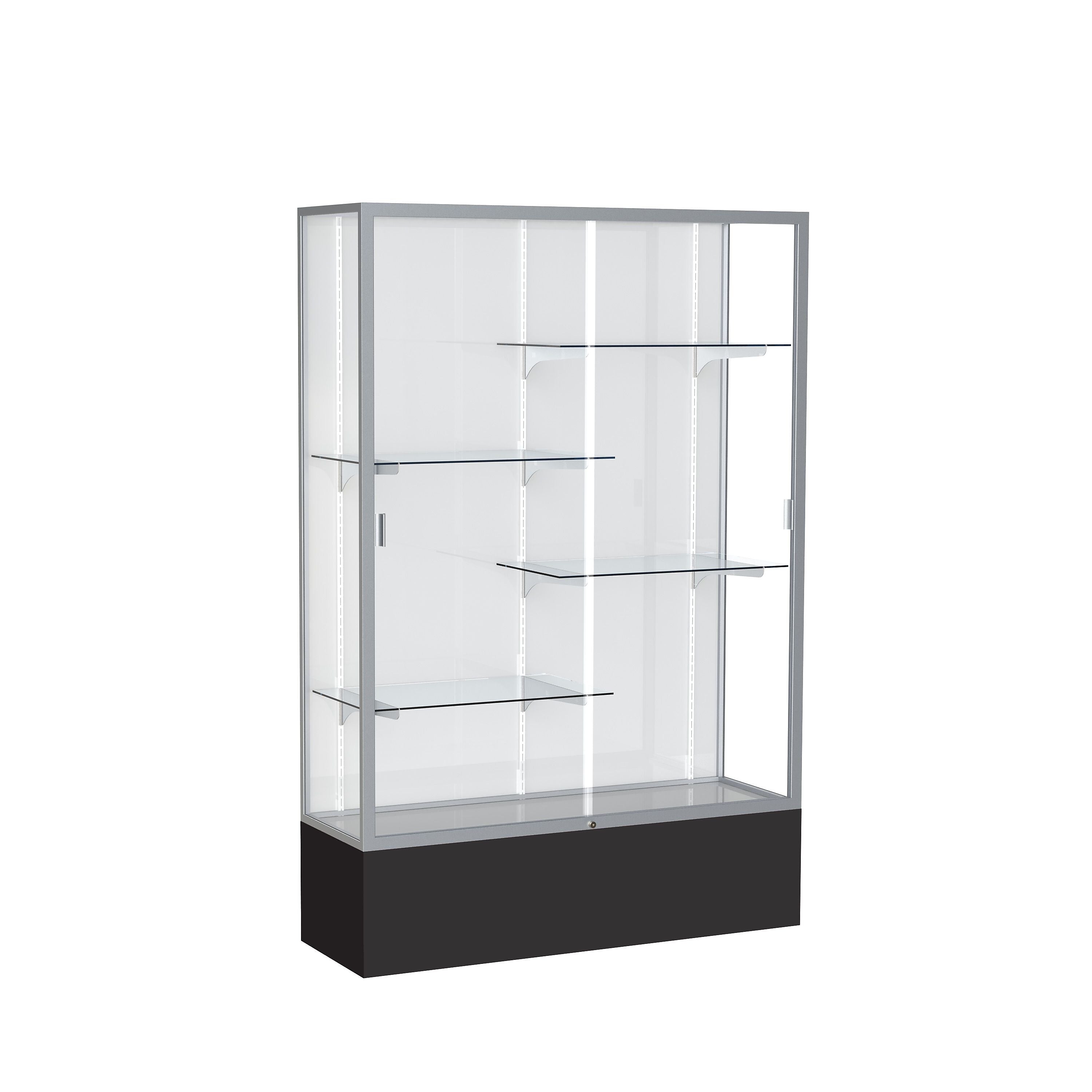 Ghent Spirit 48"W x 72"H x 16"D Floor Case, White Back, Satin Finish, Black Base