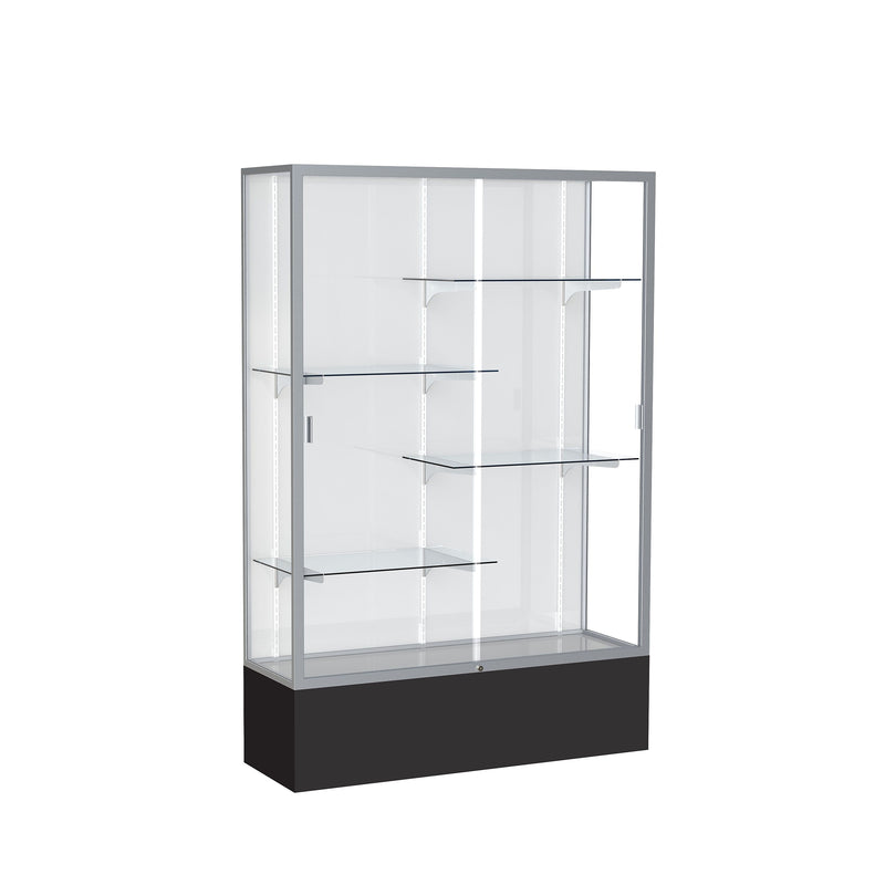 Ghent Spirit 48"W x 72"H x 16"D Floor Case, White Back, Satin Finish, Black Base