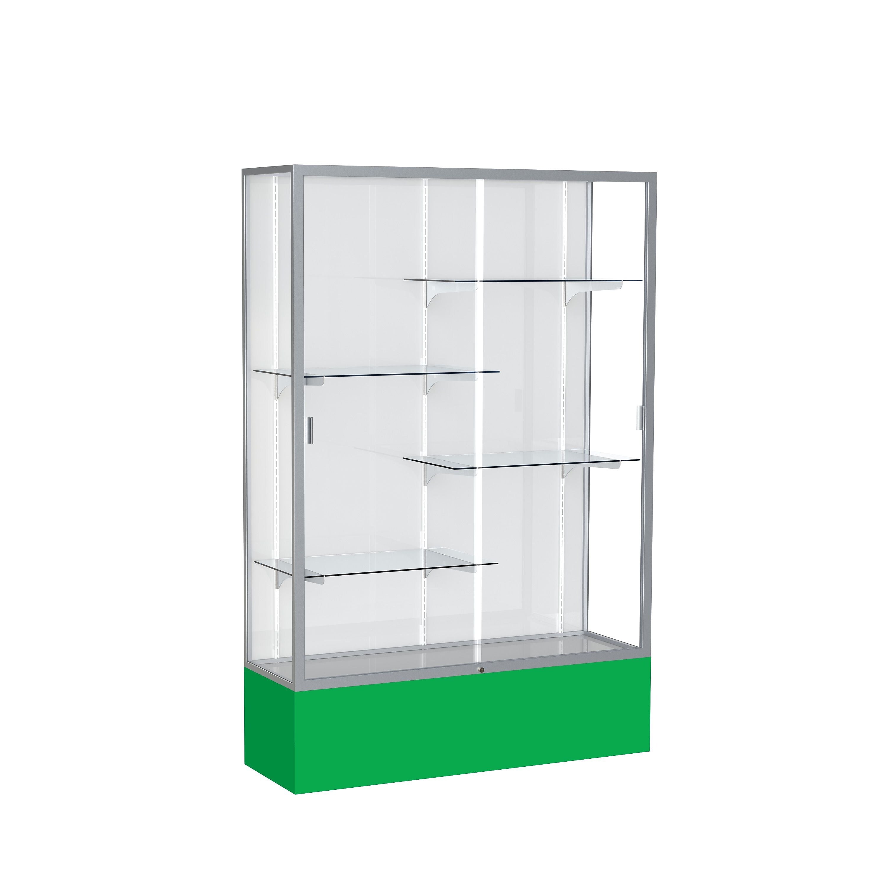 Ghent Spirit 48"W x 72"H x 16"D Floor Case, White Back, Satin Finish, Kelly Green Base