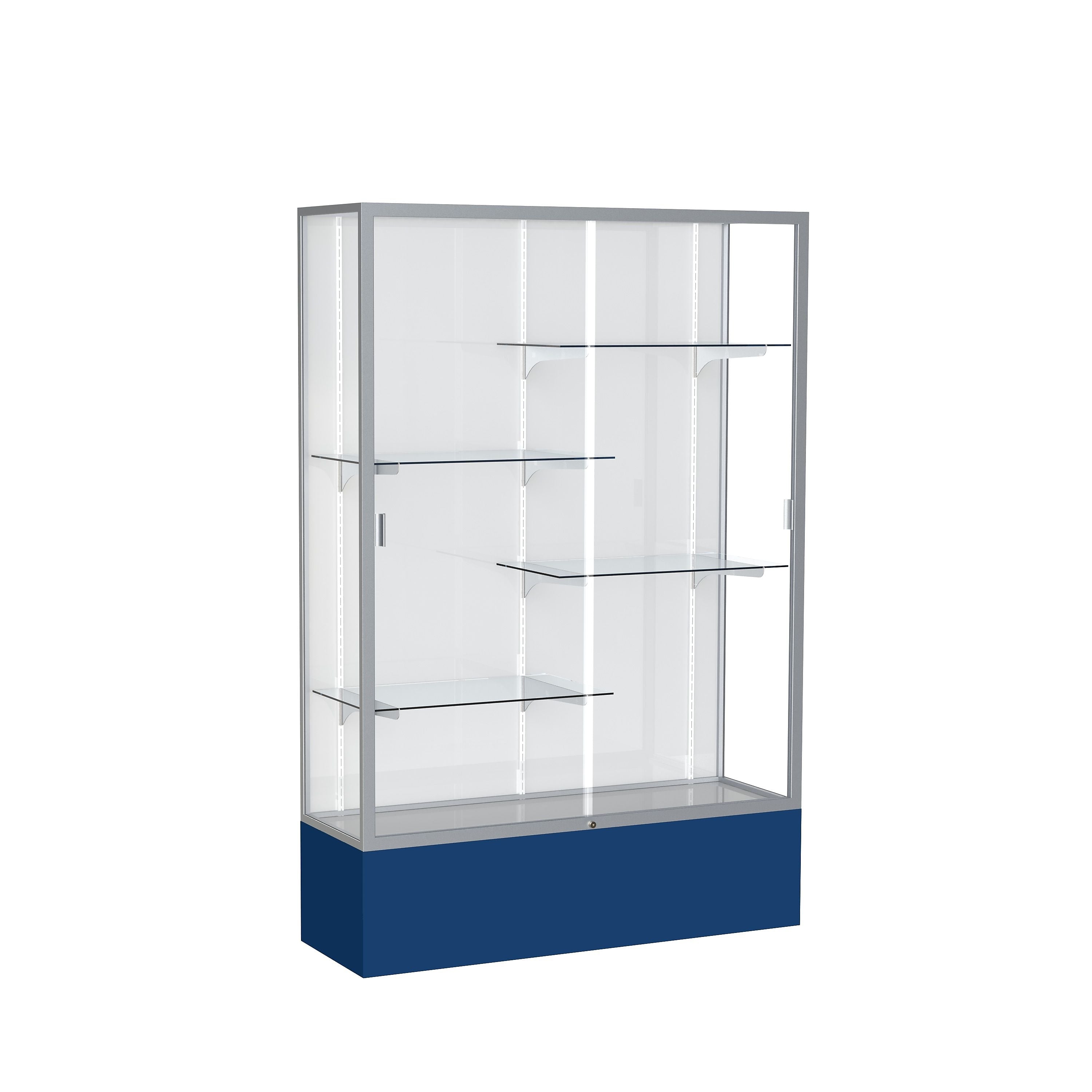 Ghent Spirit 48"W x 72"H x 16"D Floor Case, White Back, Satin Finish, Navy Base