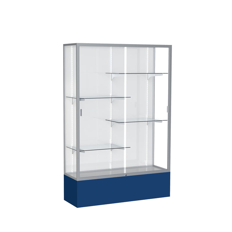 Ghent Spirit 48"W x 72"H x 16"D Floor Case, White Back, Satin Finish, Navy Base