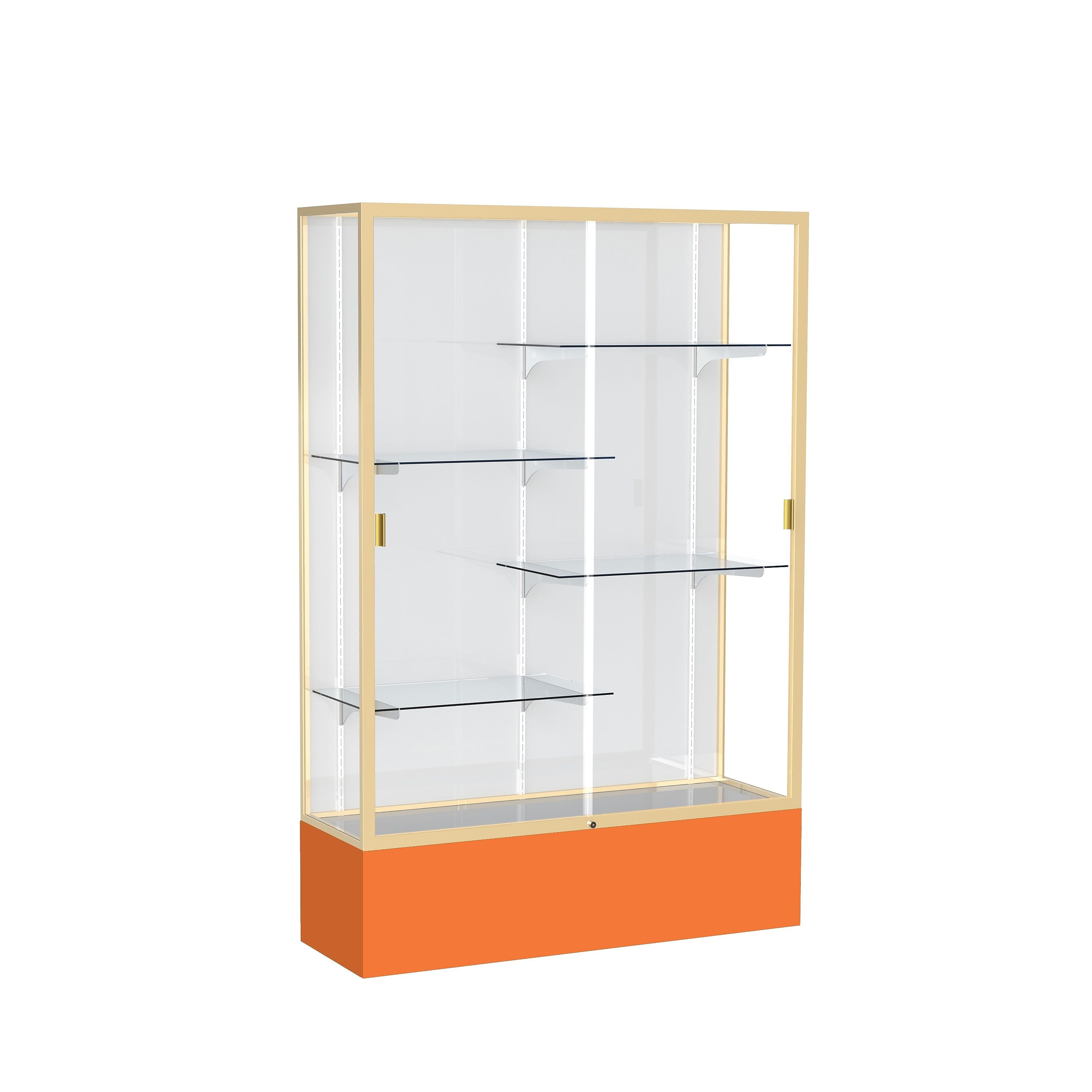 Ghent Spirit 48"W x 72"H x 16"D Floor Case, White Back, Champagne Finish, Orange Base