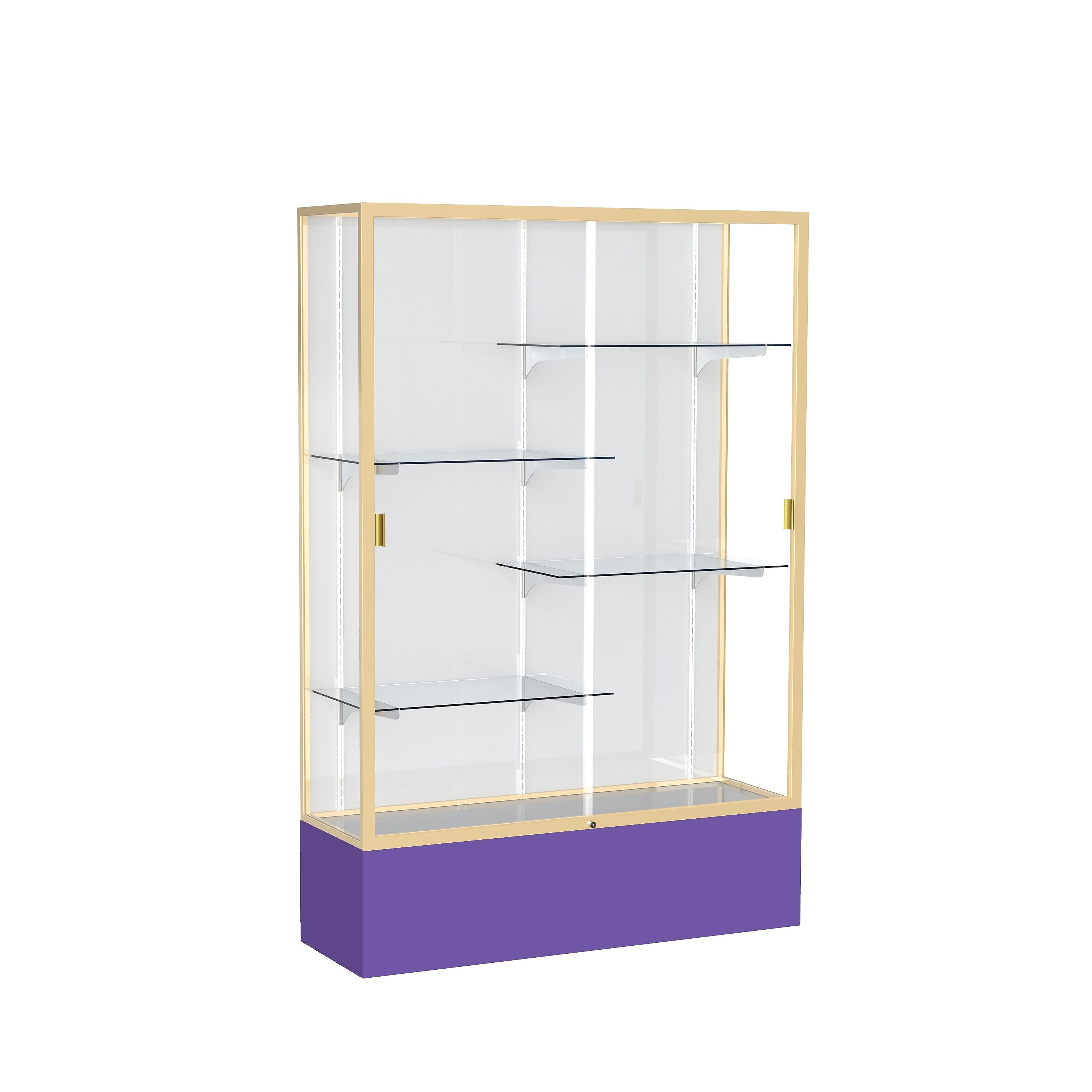 Ghent Spirit 48"W x 72"H x 16"D Floor Case, White Back, Champagne Finish, Purple Base