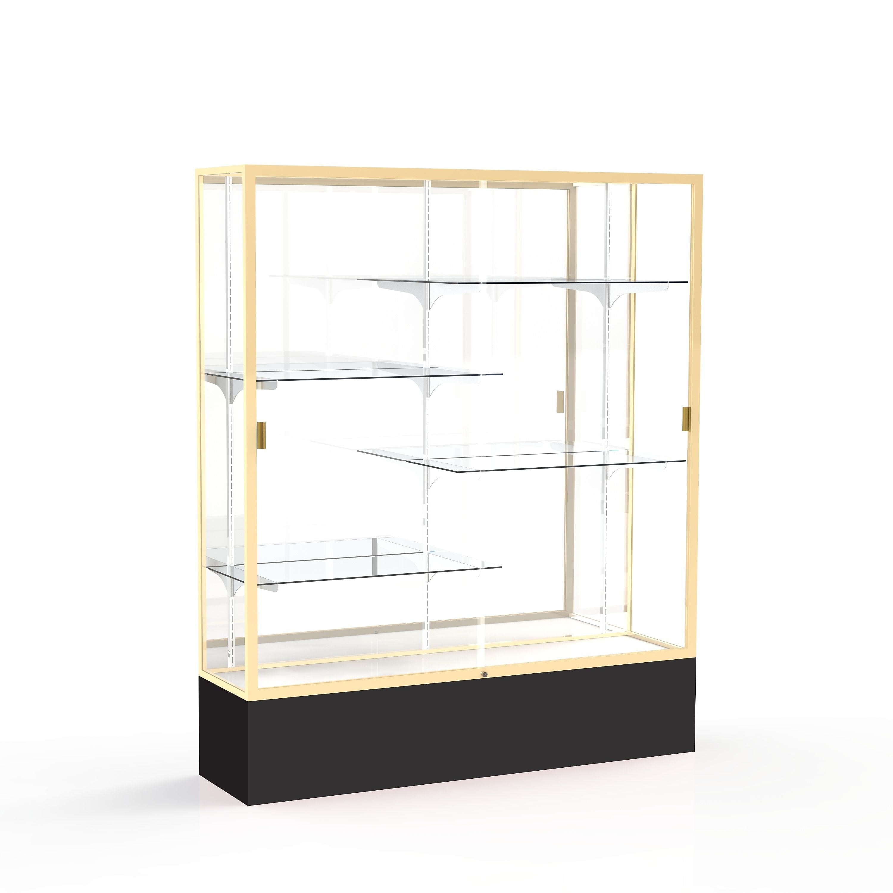 Ghent Spirit 60"W x 72"H x 16"D Floor Case, Mirror Back, Champagne Finish, Black Base