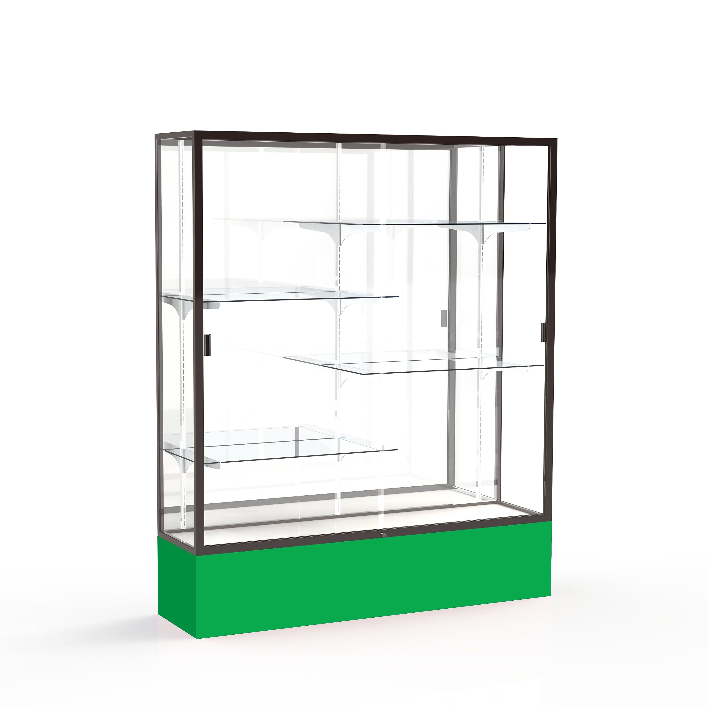 Ghent Spirit 60"W x 72"H x 16"D Floor Case, Mirror Back, Dk. Bronze Finish, Kelly Green Base