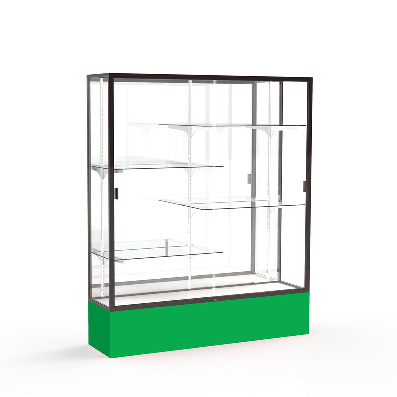 Ghent Spirit 60"W x 72"H x 16"D Floor Case, Mirror Back, Dk. Bronze Finish, Kelly Green Base