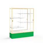 Ghent Spirit 60"W x 72"H x 16"D Floor Case, Mirror Back, Champagne Finish, Kelly Green Base