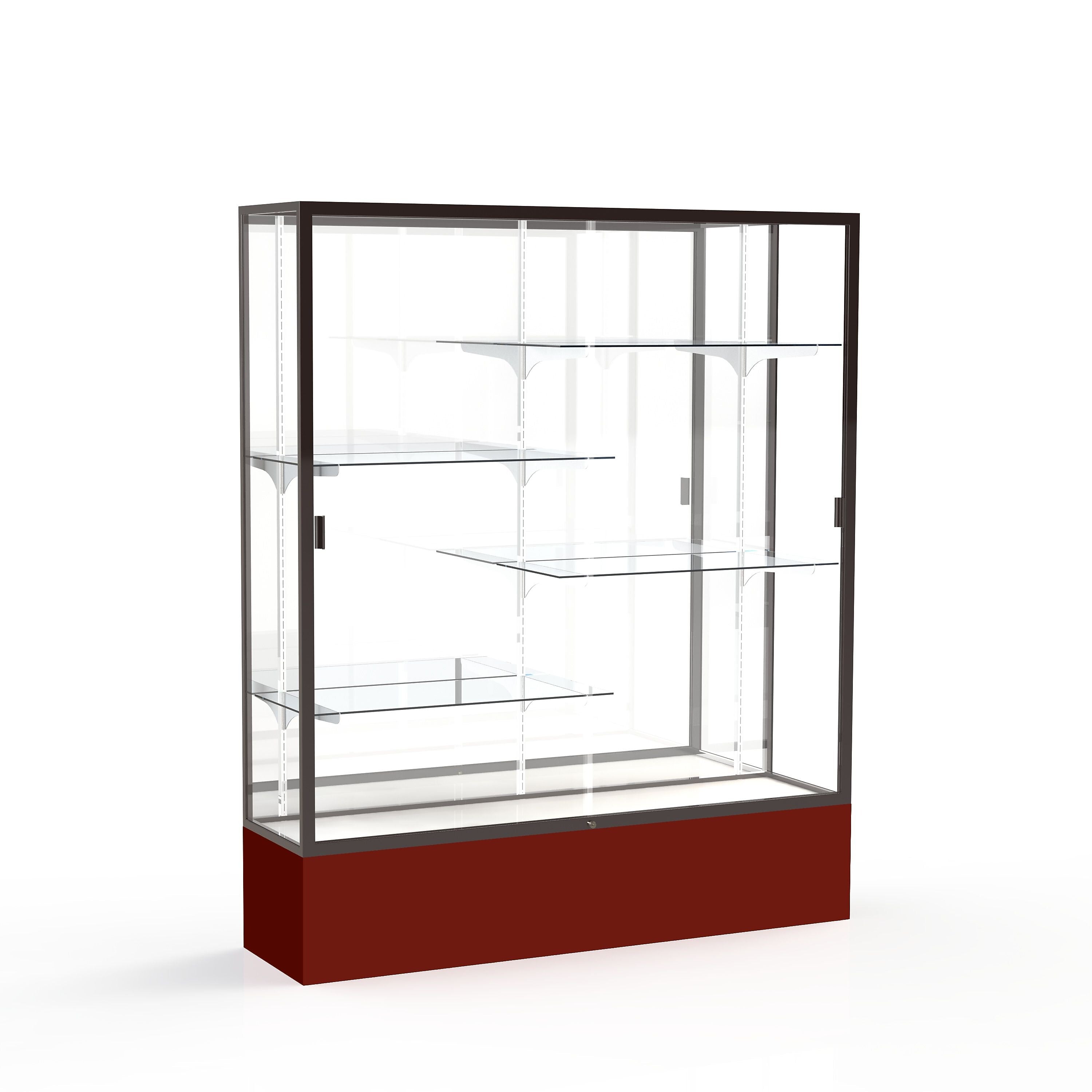 Ghent Spirit 60"W x 72"H x 16"D Floor Case, Mirror Back, Dk. Bronze Finish, Maroon Base