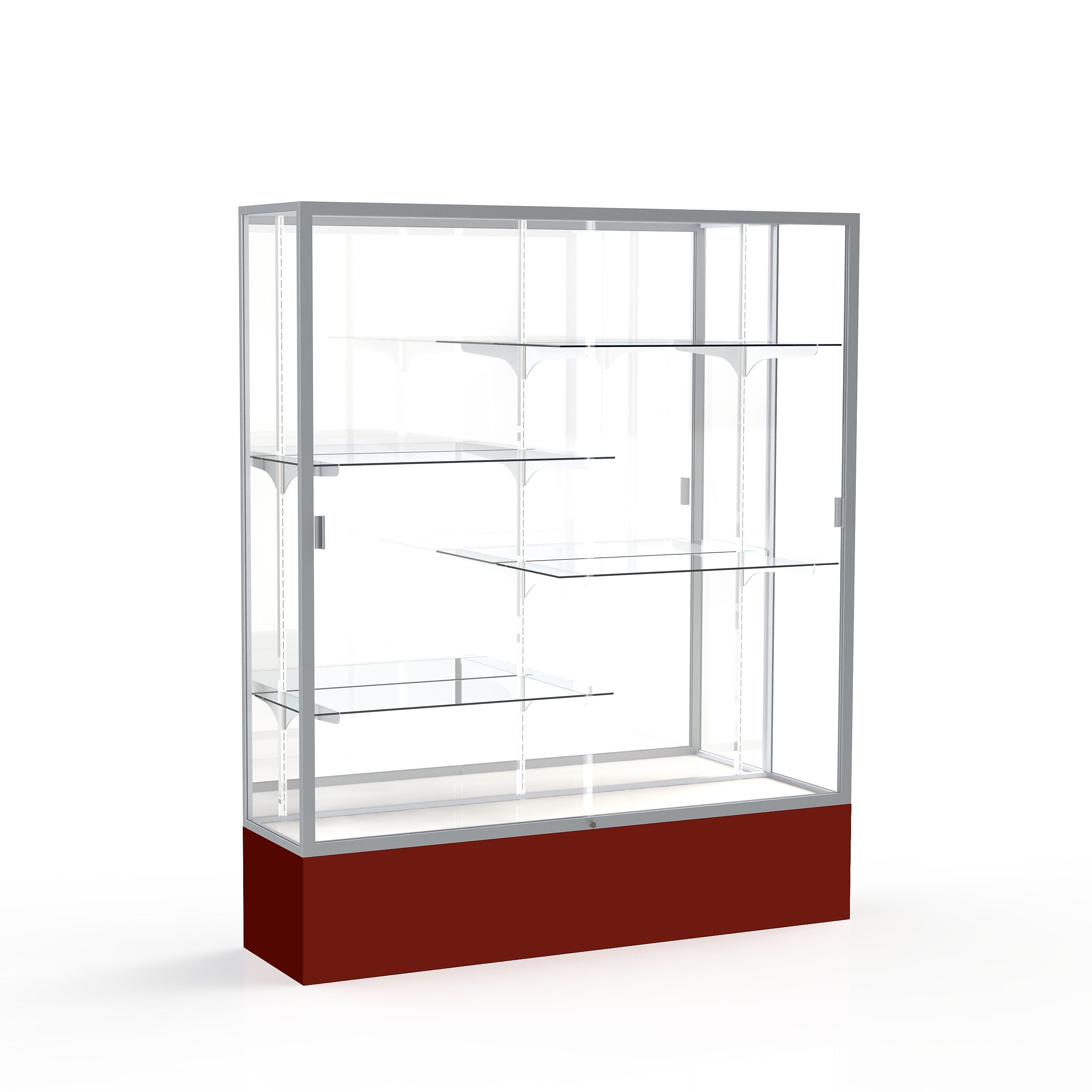 Ghent Spirit 60"W x 72"H x 16"D Floor Case, Mirror Back, Satin Finish, Maroon Base