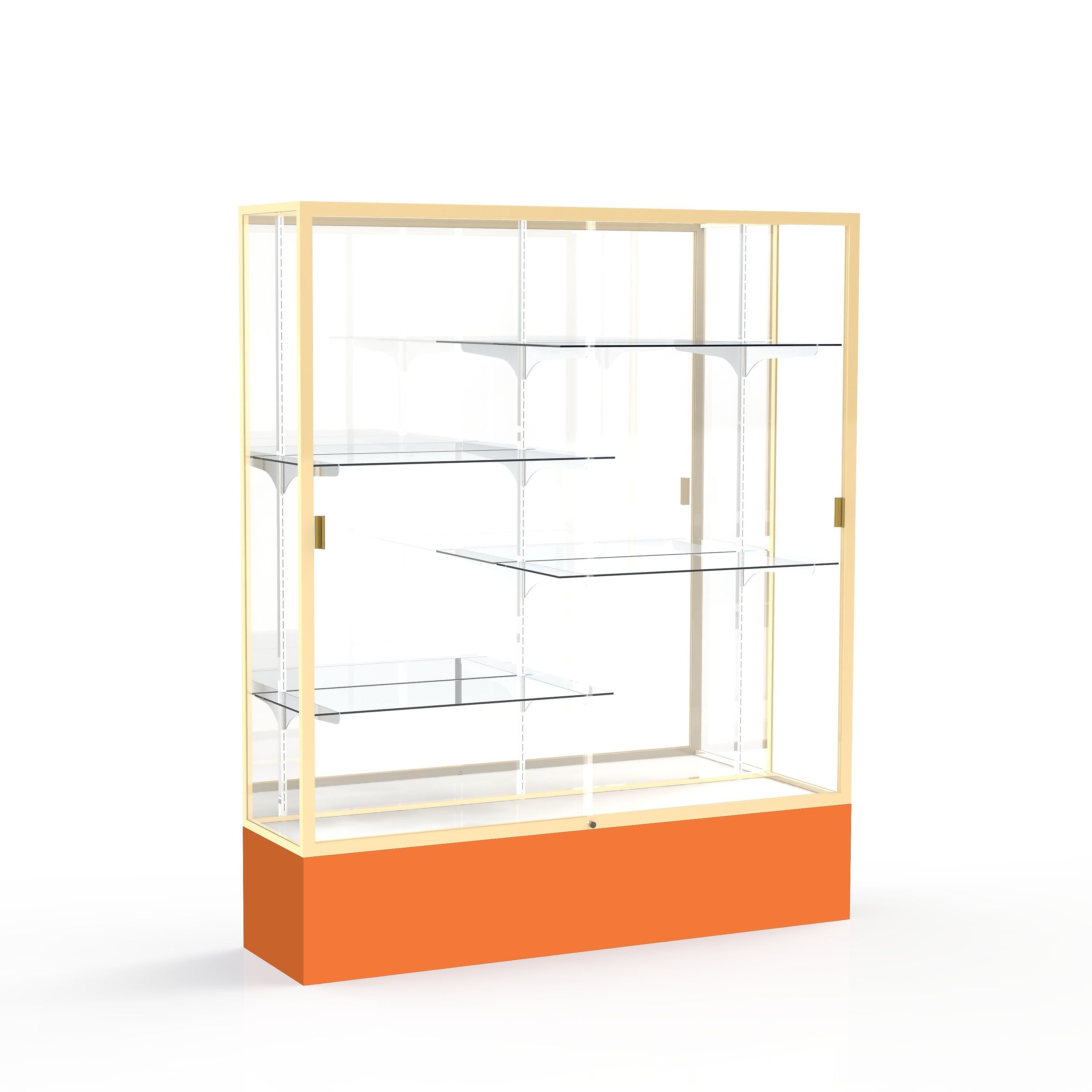 Ghent Spirit 60"W x 72"H x 16"D Floor Case, Mirror Back, Champagne Finish, Orange Base