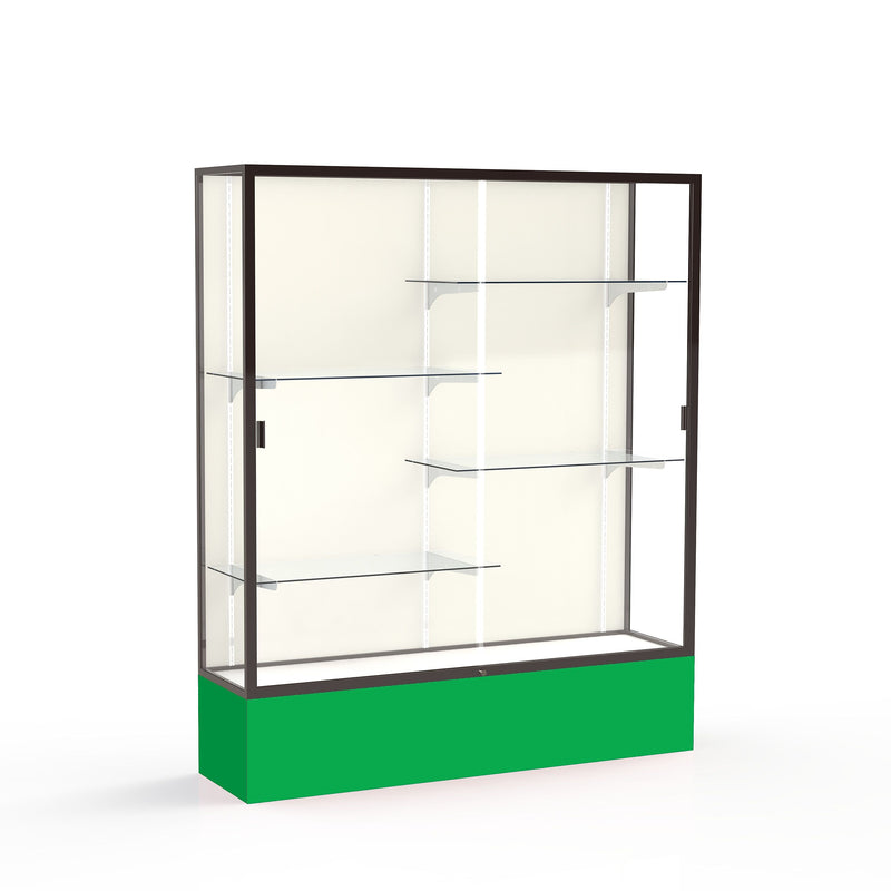 Ghent Spirit 60"W x 72"H x 16"D Floor Case, Plaque Back, Dk. Bronze Finish, Kelly Green Base