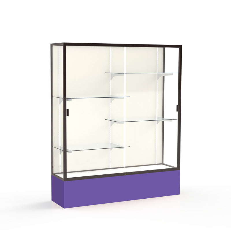 Ghent Spirit 60"W x 72"H x 16"D Floor Case, Plaque Back, Dk. Bronze Finish, Purple Base