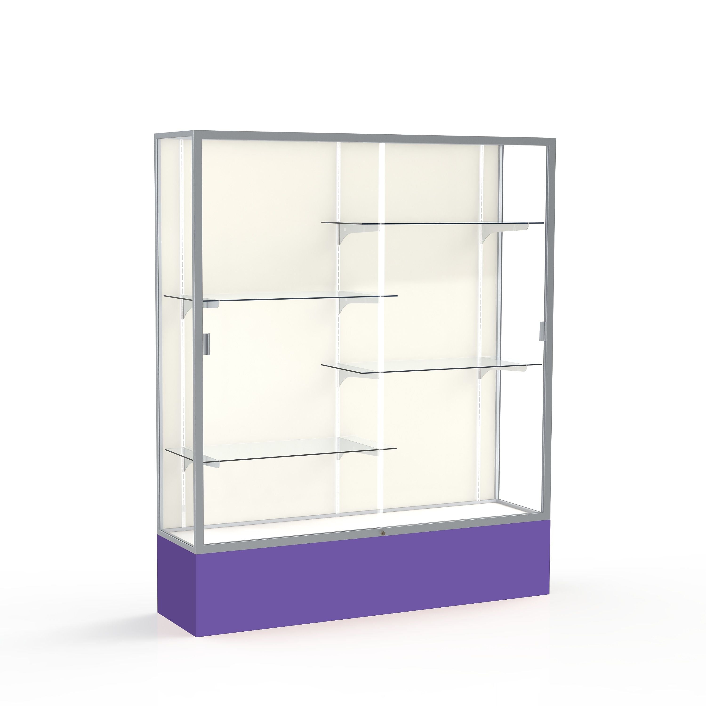 Ghent Spirit 60"W x 72"H x 16"D Floor Case, Plaque Back, Satin Finish, Purple Base