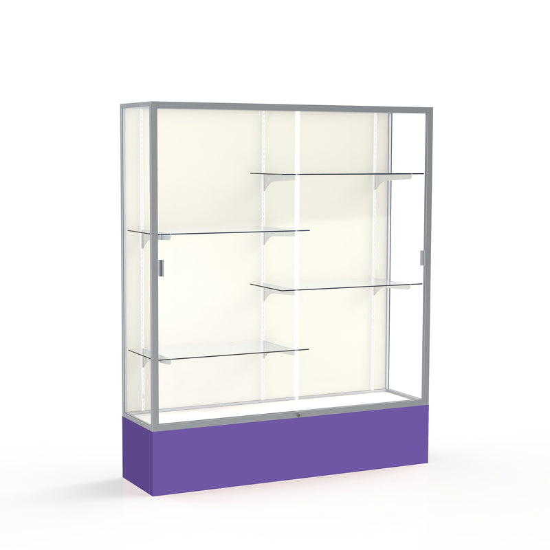 Ghent Spirit 60"W x 72"H x 16"D Floor Case, Plaque Back, Satin Finish, Purple Base