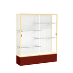 Ghent Spirit 60"W x 72"H x 16"D Floor Case, White Back, Champagne Finish, Maroon Base