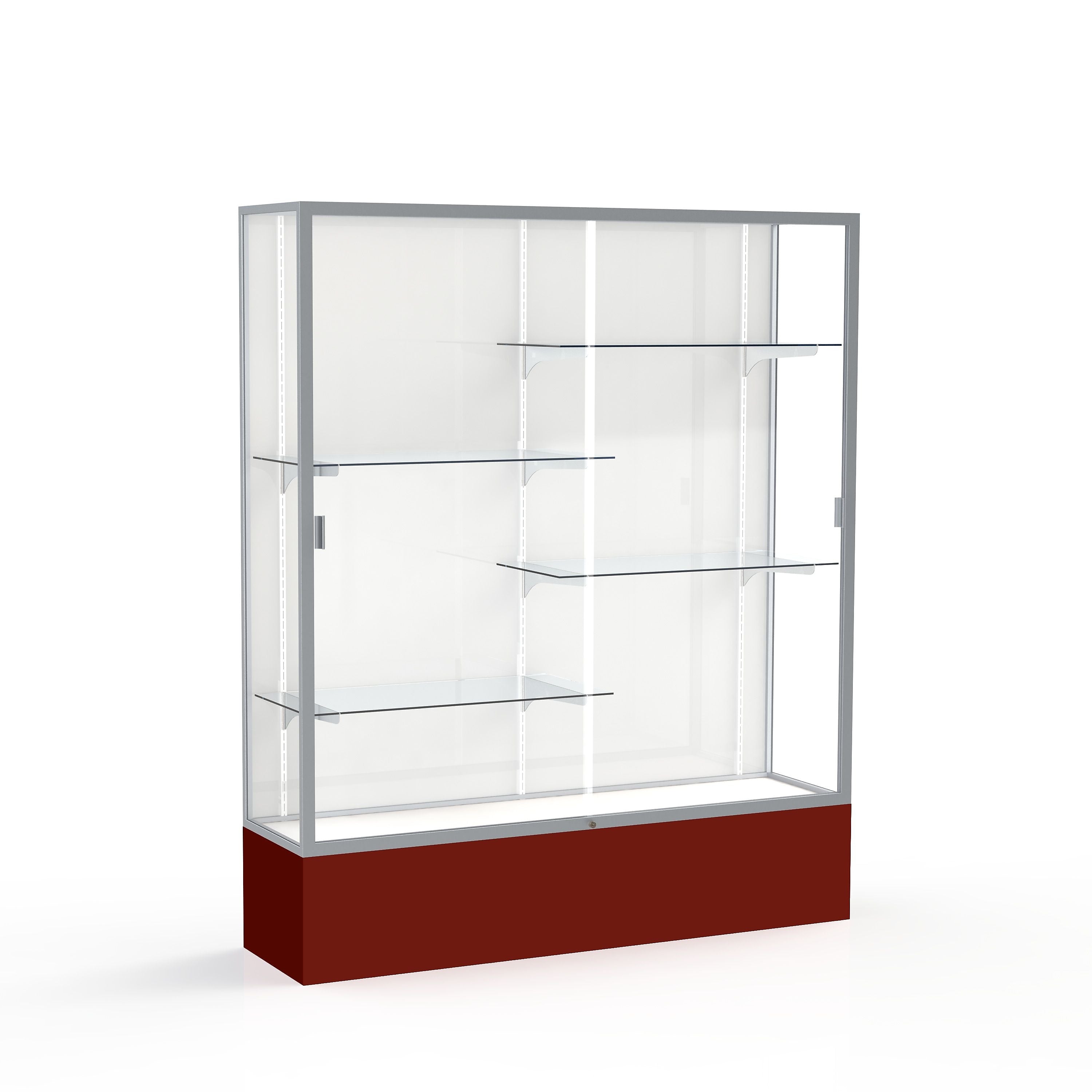 Ghent Spirit 60"W x 72"H x 16"D Floor Case, White Back, Satin Finish, Maroon Base