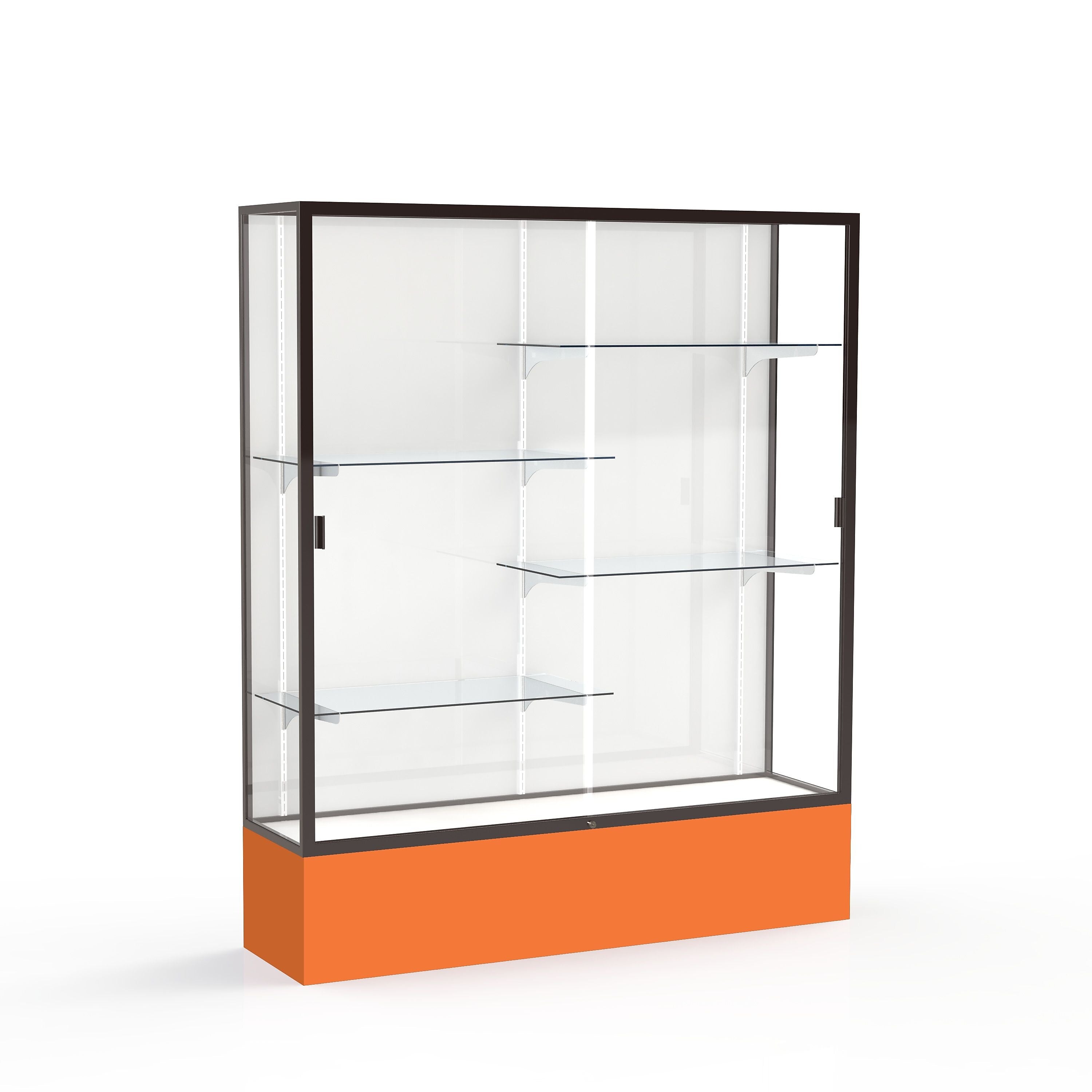 Ghent Spirit 60"W x 72"H x 16"D Floor Case, White Back, Dk. Bronze Finish, Orange Base