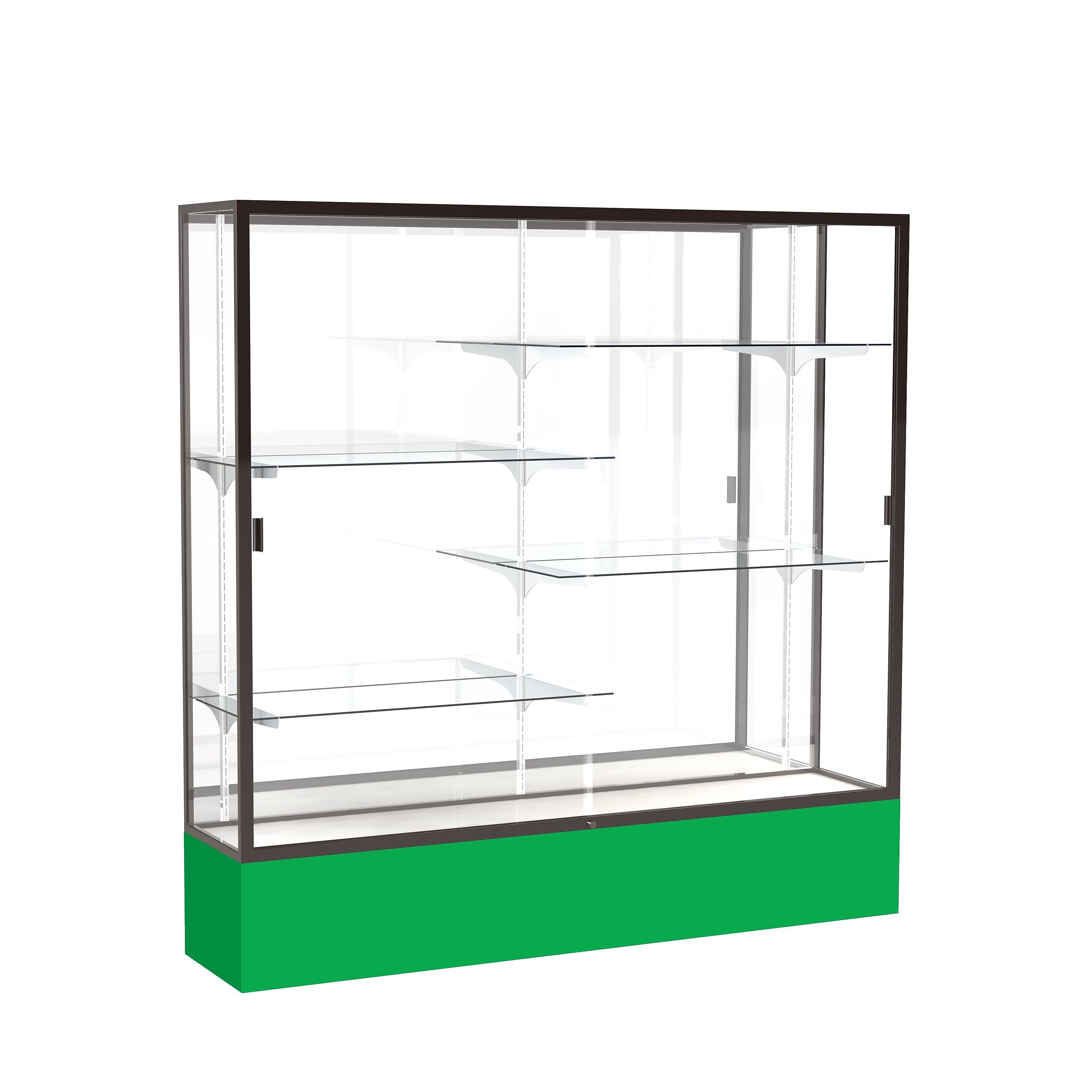 Ghent Spirit 72"W x 72"H x 16"D Floor Case, Mirror Back, Dk. Bronze Finish, Kelly Green Base