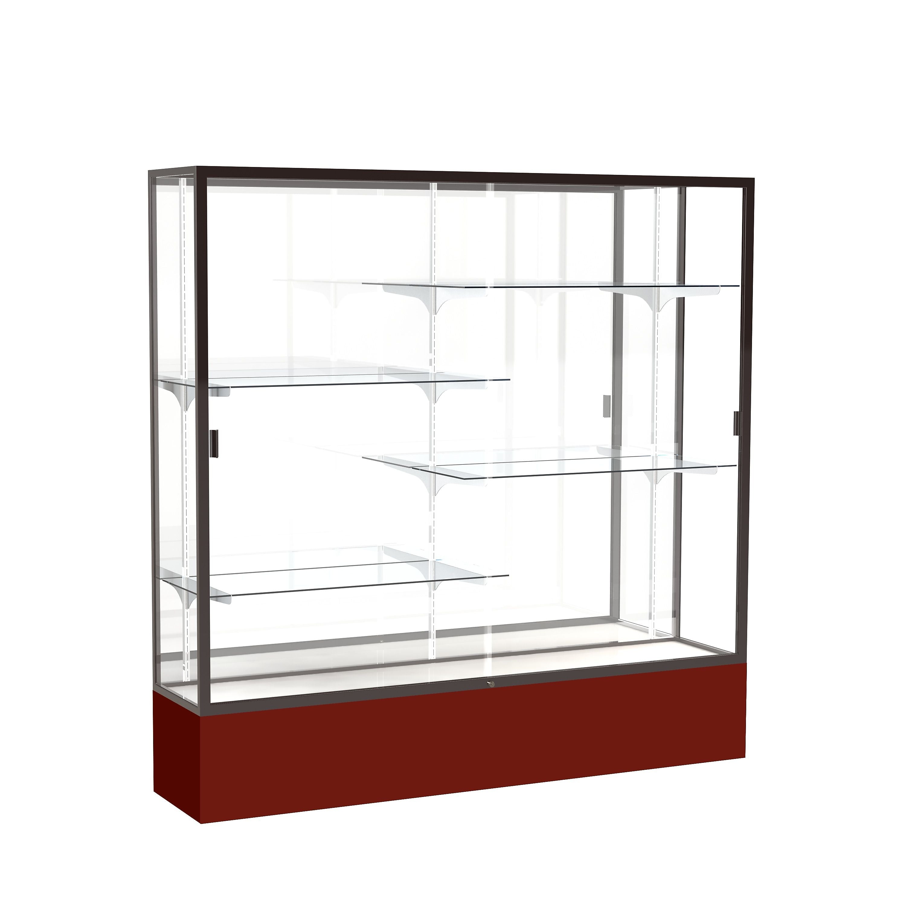 Ghent Spirit 72"W x 72"H x 16"D Floor Case, Mirror Back, Dk. Bronze Finish, Maroon Base