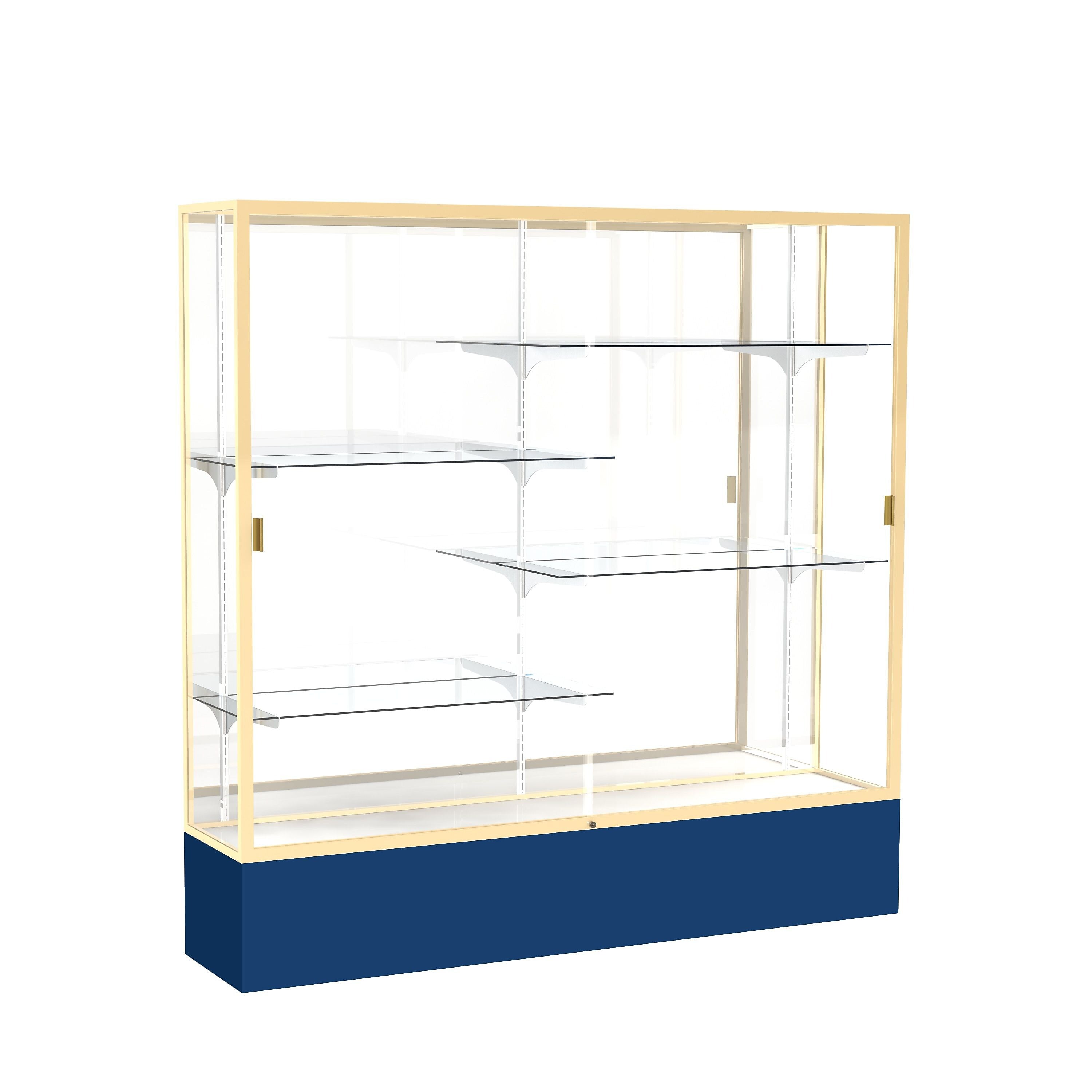 Ghent Spirit 72"W x 72"H x 16"D Floor Case, Mirror Back, Champagne Finish, Navy Base