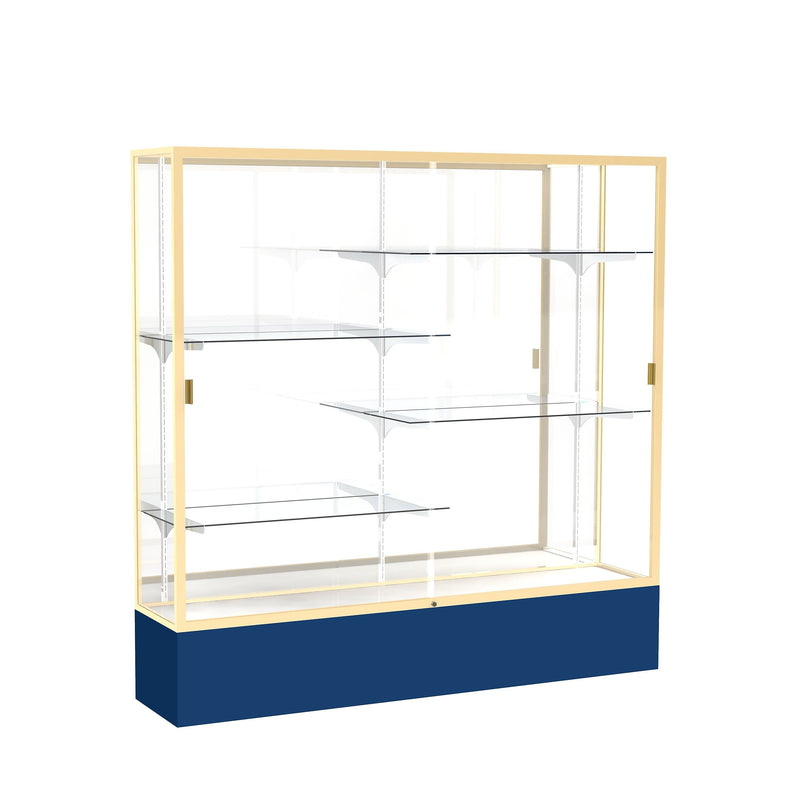 Ghent Spirit 72"W x 72"H x 16"D Floor Case, Mirror Back, Champagne Finish, Navy Base