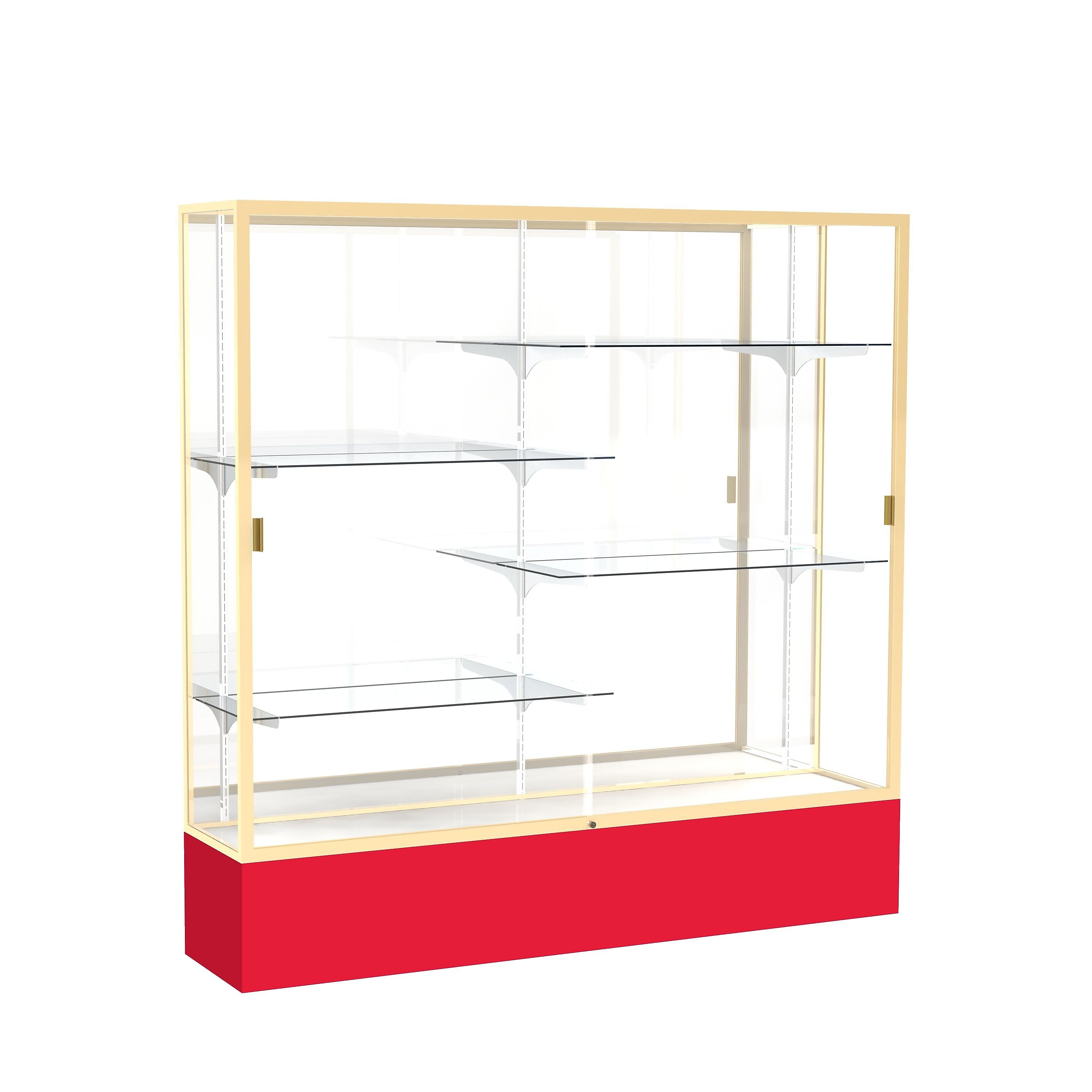 Ghent Spirit 72"W x 72"H x 16"D Floor Case, Mirror Back, Champagne Finish, Red Base