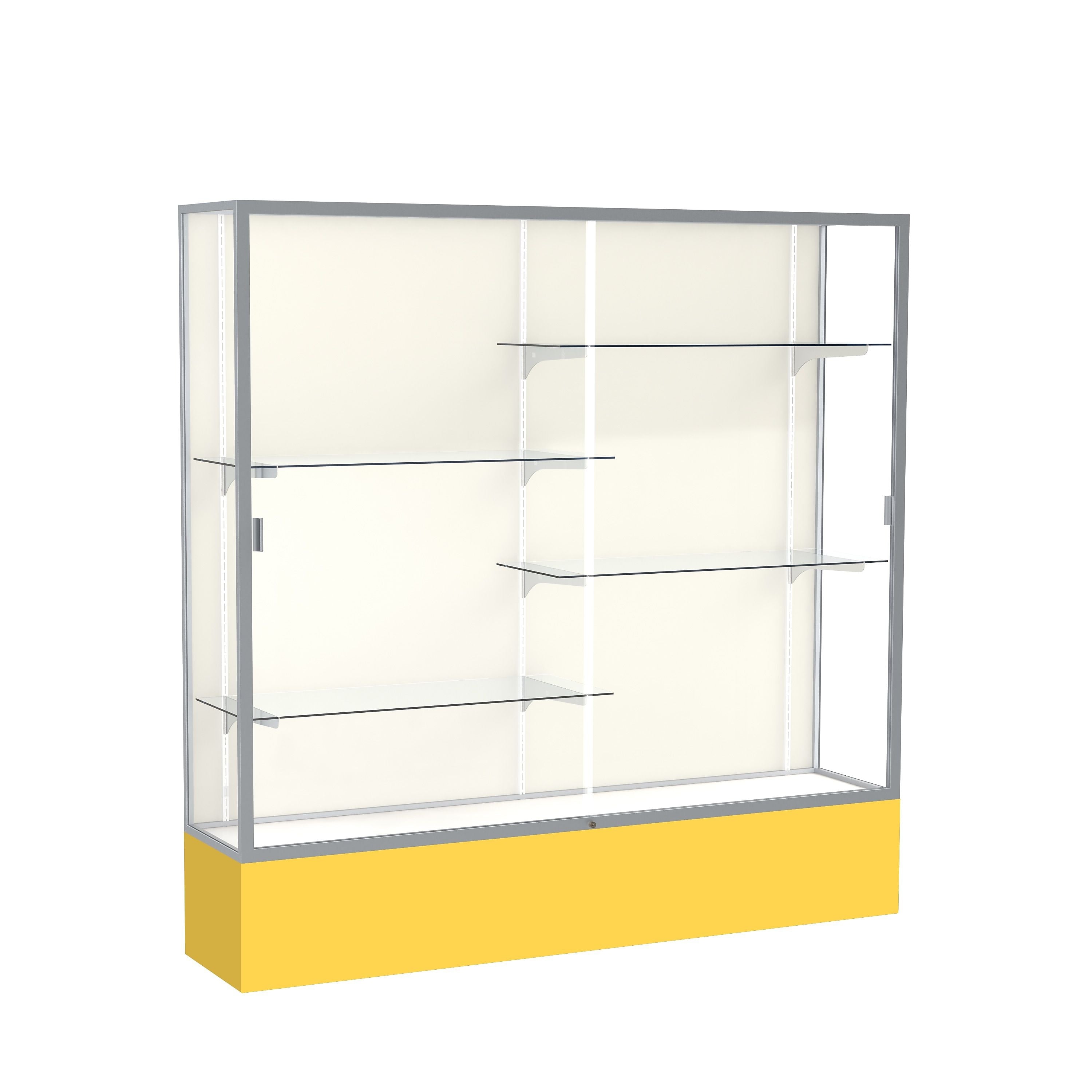 Ghent Spirit 72"W x 72"H x 16"D Floor Case, Plaque Back, Satin Finish, Golden Rod Base