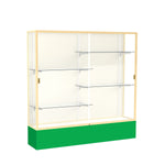 Ghent Spirit 72"W x 72"H x 16"D Floor Case, Plaque Back, Champagne Finish, Kelly Green Base