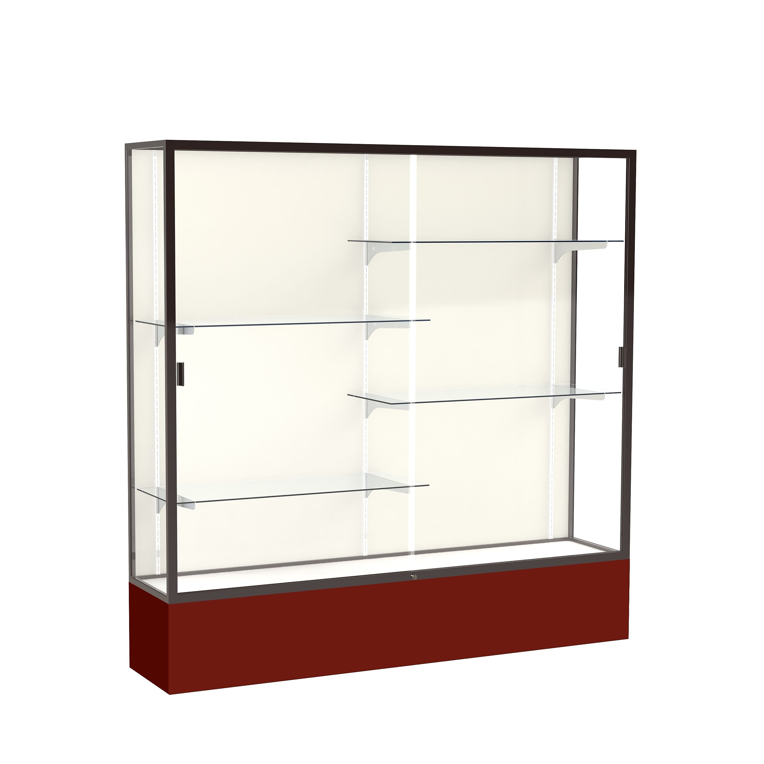 Ghent Spirit 72"W x 72"H x 16"D Floor Case, Plaque Back, Dk. Bronze Finish, Maroon Base