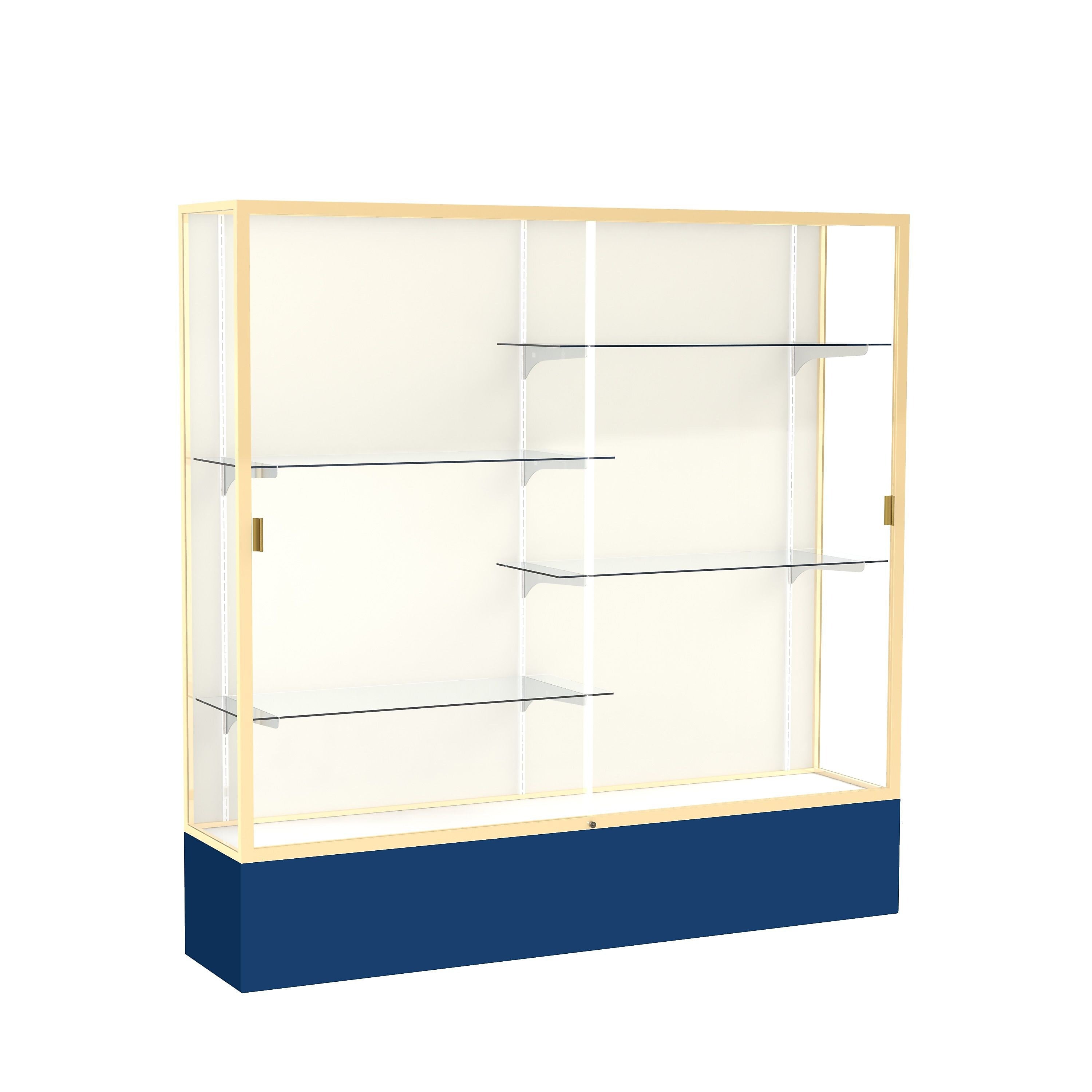 Ghent Spirit 72"W x 72"H x 16"D Floor Case, Plaque Back, Champagne Finish, Navy Base