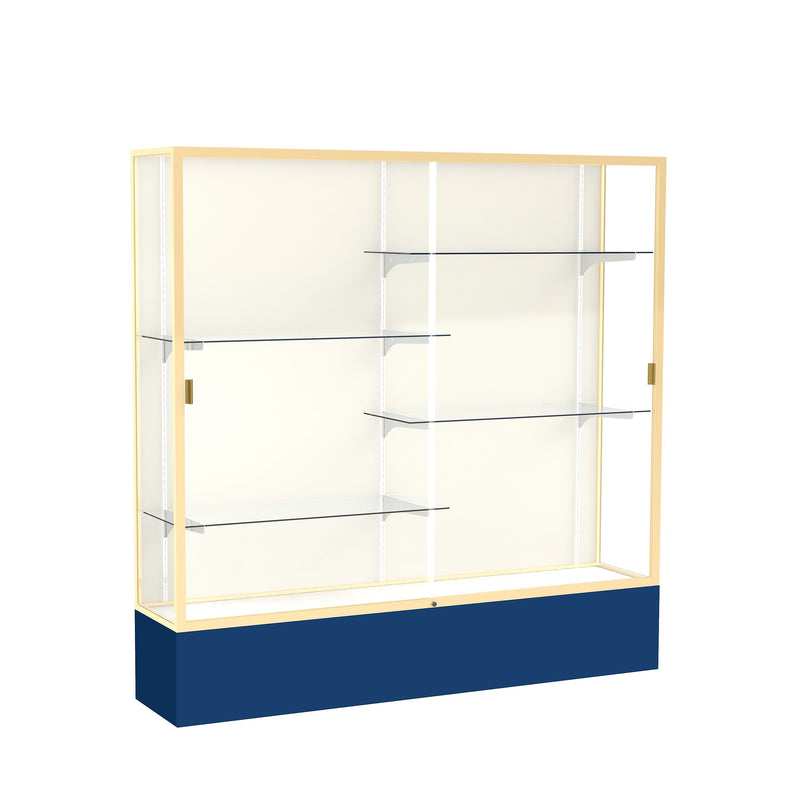 Ghent Spirit 72"W x 72"H x 16"D Floor Case, Plaque Back, Champagne Finish, Navy Base