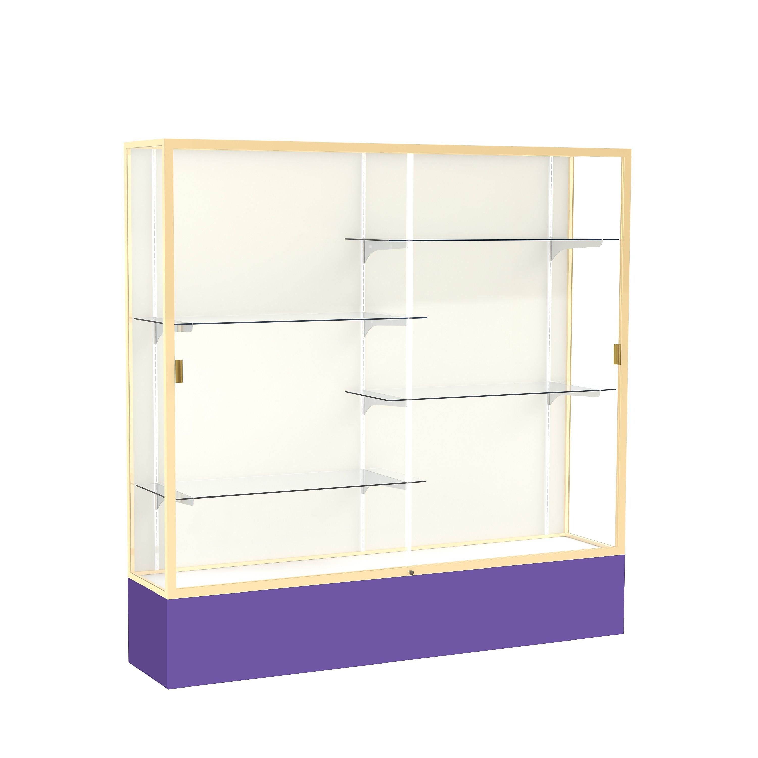 Ghent Spirit 72"W x 72"H x 16"D Floor Case, Plaque Back, Champagne Finish, Purple Base