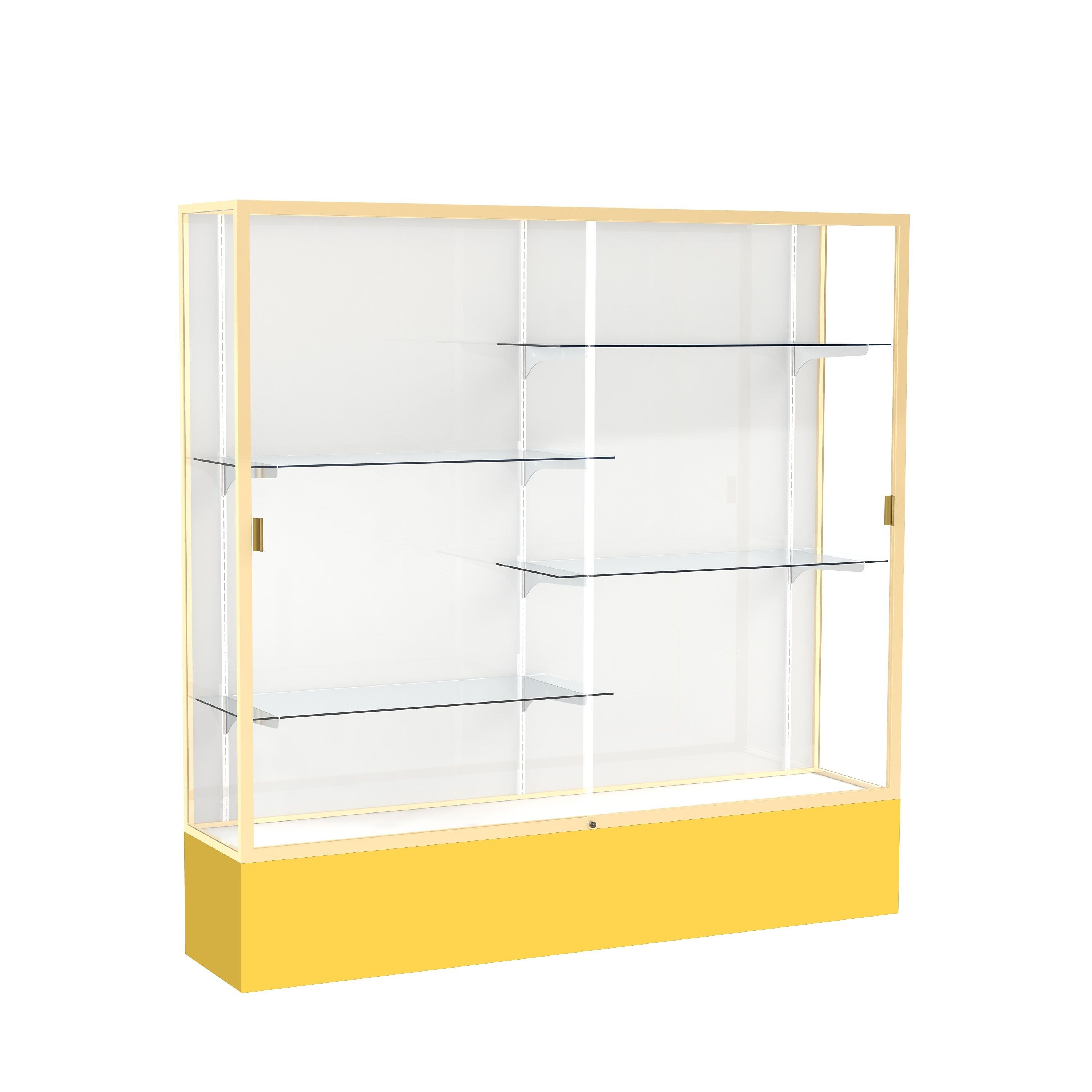 Ghent Spirit 72"W x 72"H x 16"D Floor Case, White Back, Champagne Finish, Golden Rod Base