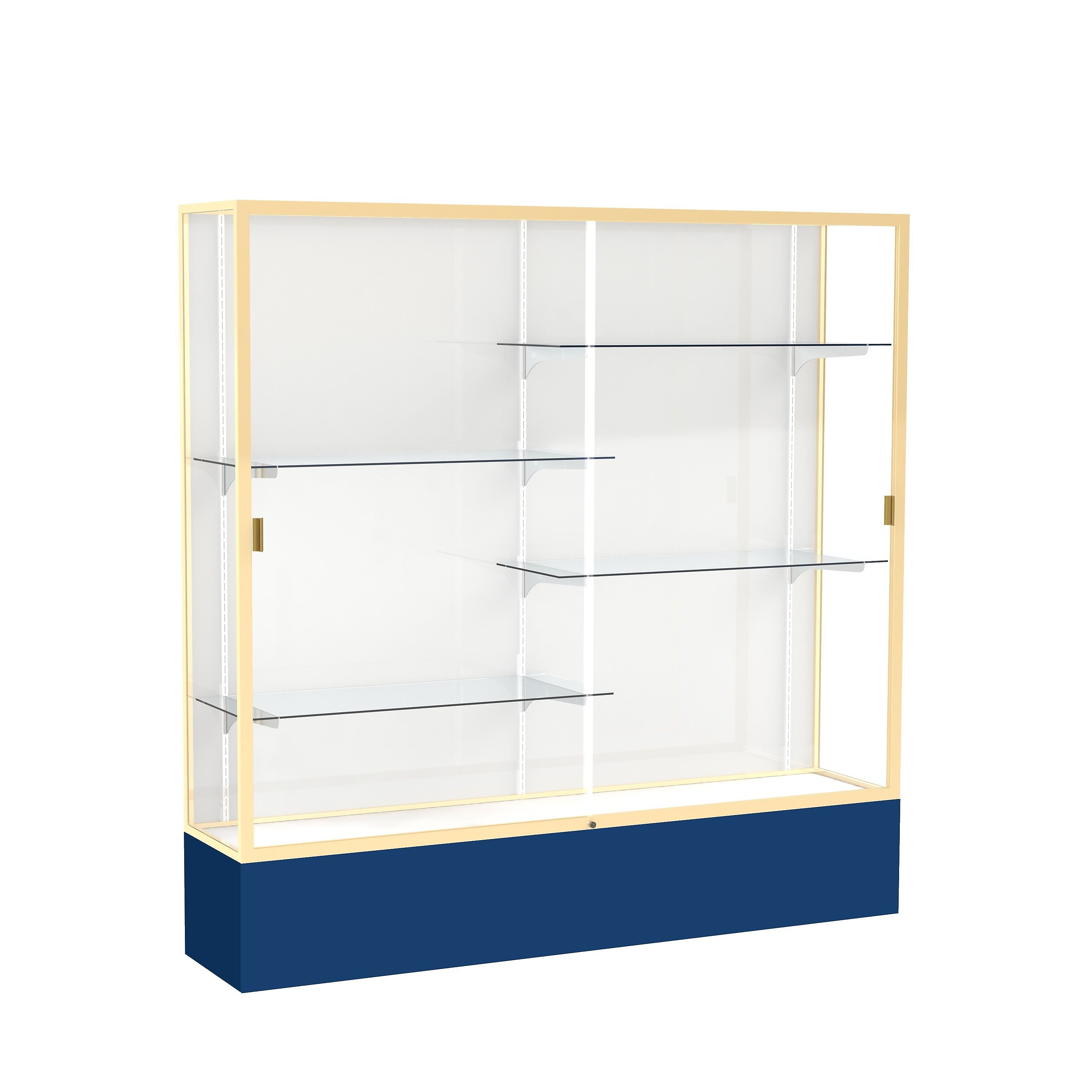 Ghent Spirit 72"W x 72"H x 16"D Floor Case, White Back, Champagne Finish, Navy Base