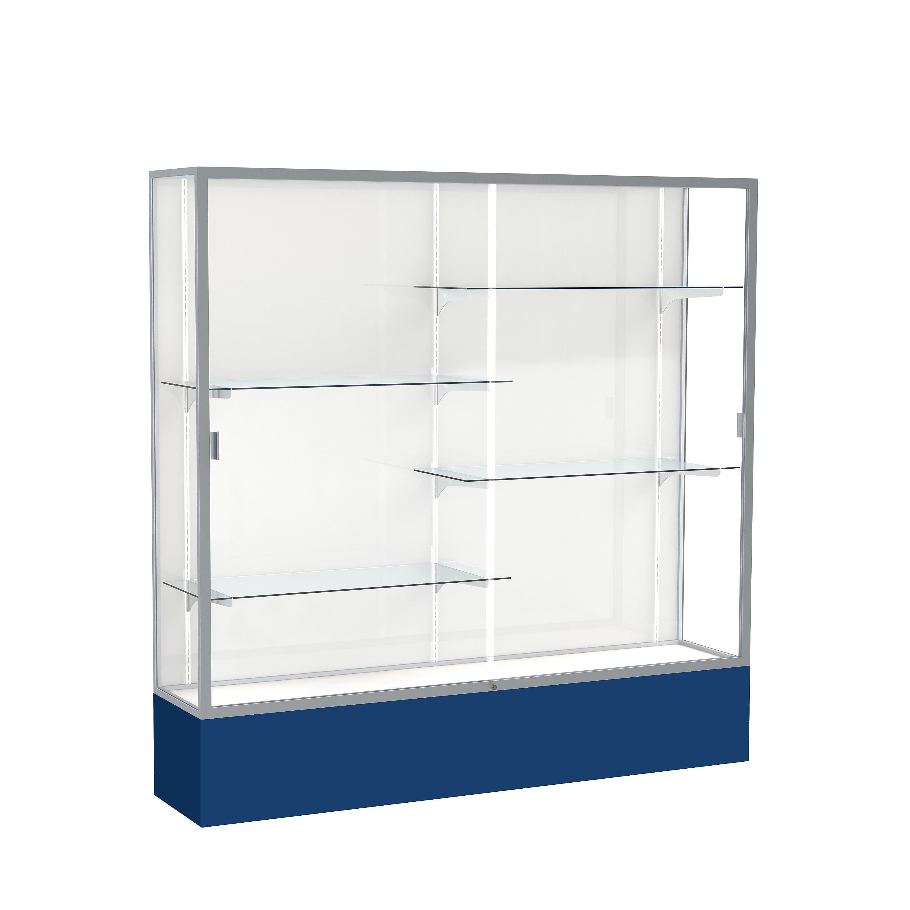 Ghent Spirit 72"W x 72"H x 16"D Floor Case, White Back, Satin Finish, Navy Base