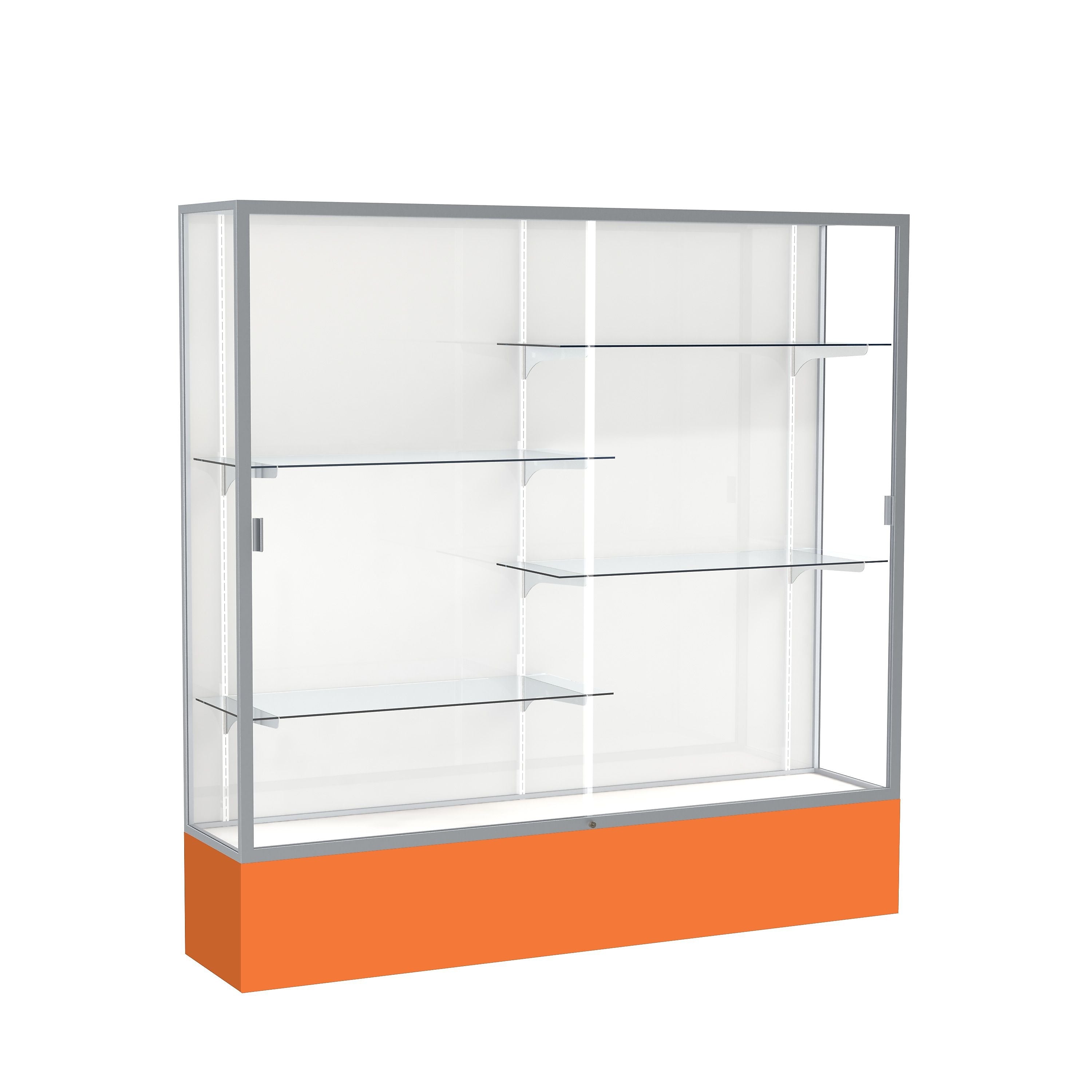 Ghent Spirit 72"W x 72"H x 16"D Floor Case, White Back, Satin Finish, Orange Base
