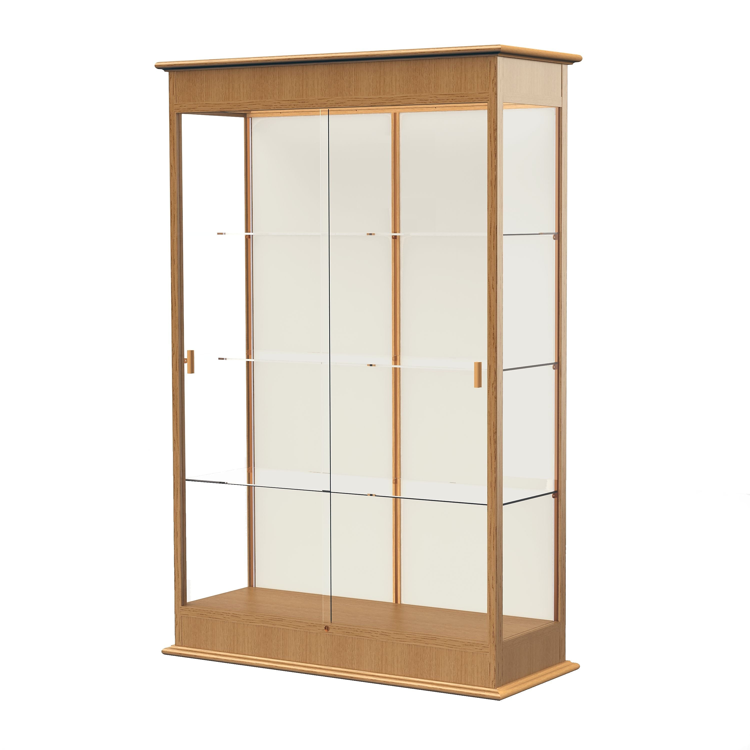 Ghent Varsity 48"W x 77"H x 18"D Lighted Floor Case, Sliding Doors, Plaque Back, Autumn Oak Finish