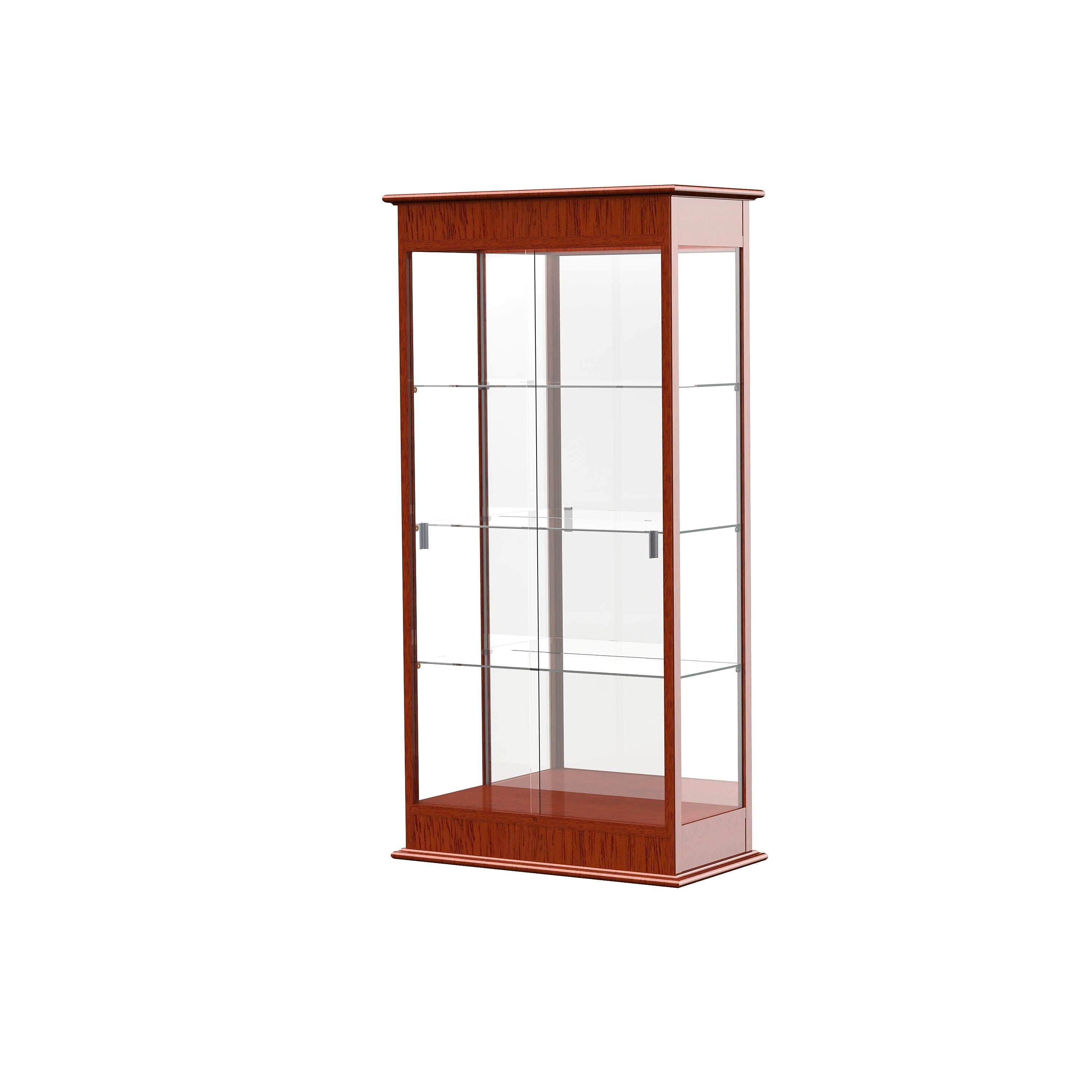 Ghent Varsity 36"W x 77"H x 18"D Lighted Floor Case, Sliding Doors, Mirror Back, Cherry Oak Finish
