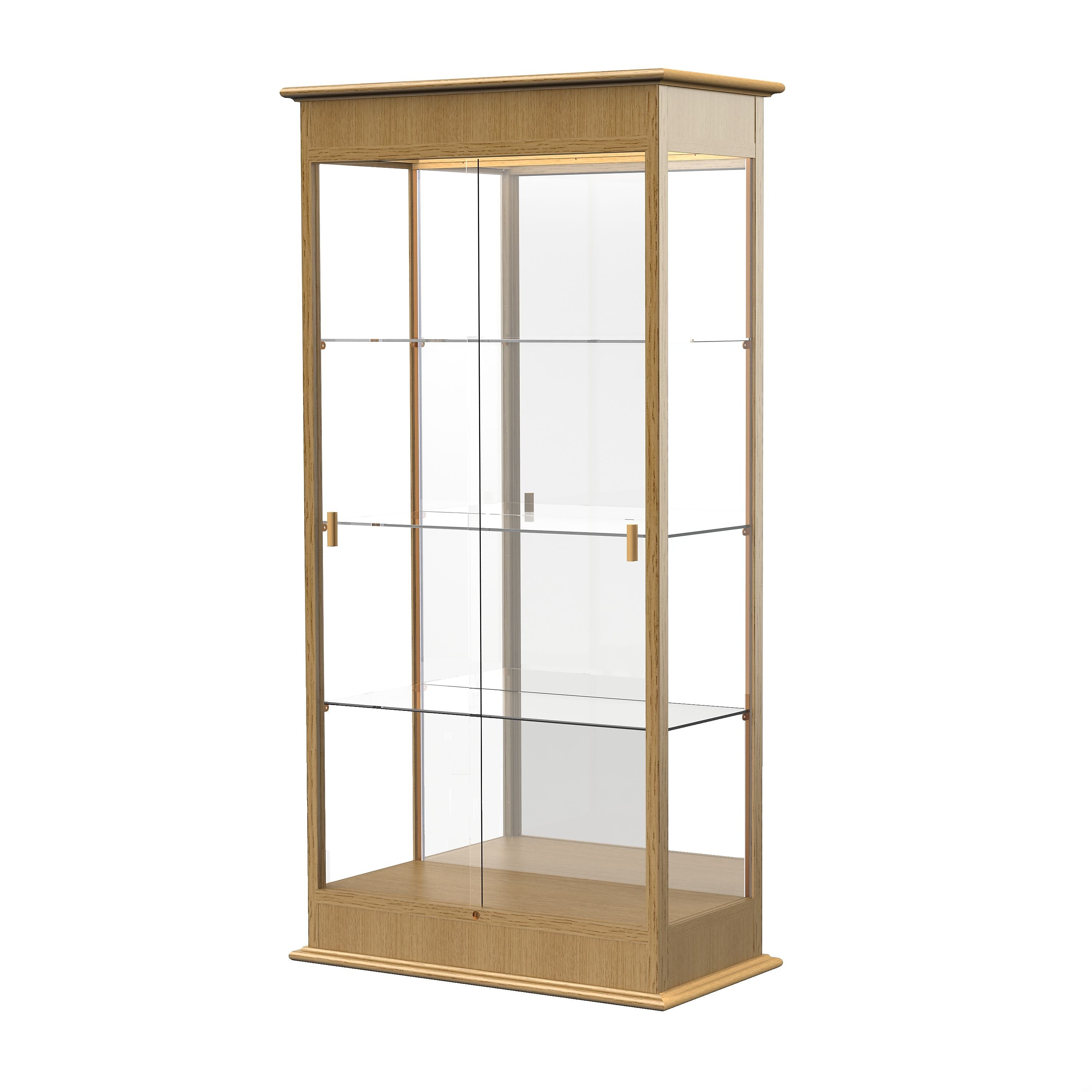 Ghent Varsity 36"W x 77"H x 18"D Lighted Floor Case, Sliding Doors, Mirror Back, Carmel Oak Finish