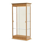 Ghent Varsity 36"W x 77"H x 18"D Lighted Floor Case, Sliding Doors, Plaque Back, Autumn Oak Finish