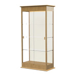 Ghent Varsity 36"W x 77"H x 18"D Lighted Floor Case, Sliding Doors, Plaque Back, Carmel Oak Finish