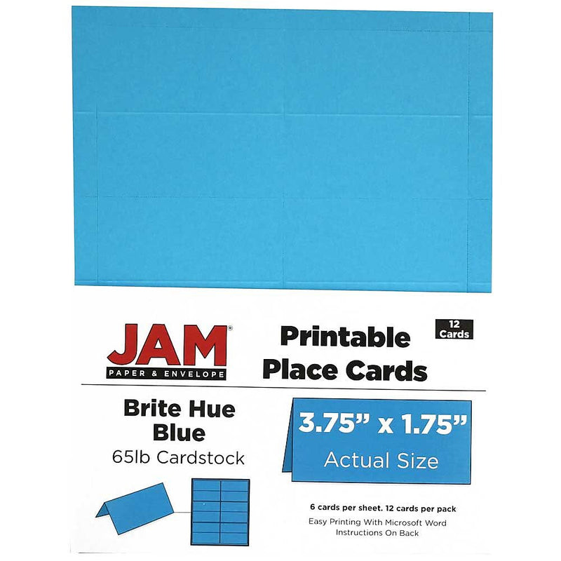 JAM Paper® Printable Place Cards, 3 3/4 x 1 3/4, Blue Placecards, 12/Pack (225928560)