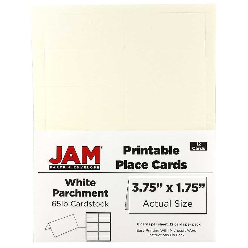 JAM Paper® Printable Place Cards, 3 3/4 x 1 3/4, White Parchment Placecards, 12/Pack (225928565)