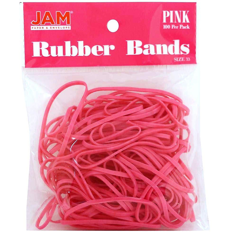 JAM Paper Colored Multi-Purpose #33 Rubber Bands, 3.5" x 0.125", Non-Latex, Pink, 100/Pack (333RBPI)