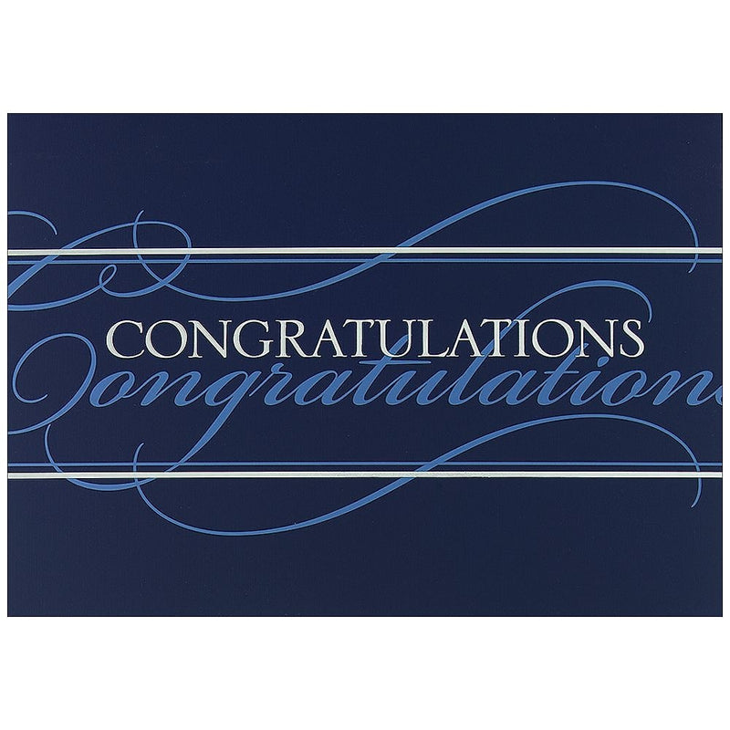 JAM Paper® Blank Congratulations Cards Set, White & Blue Script, 25/Pack (526BG421WB)