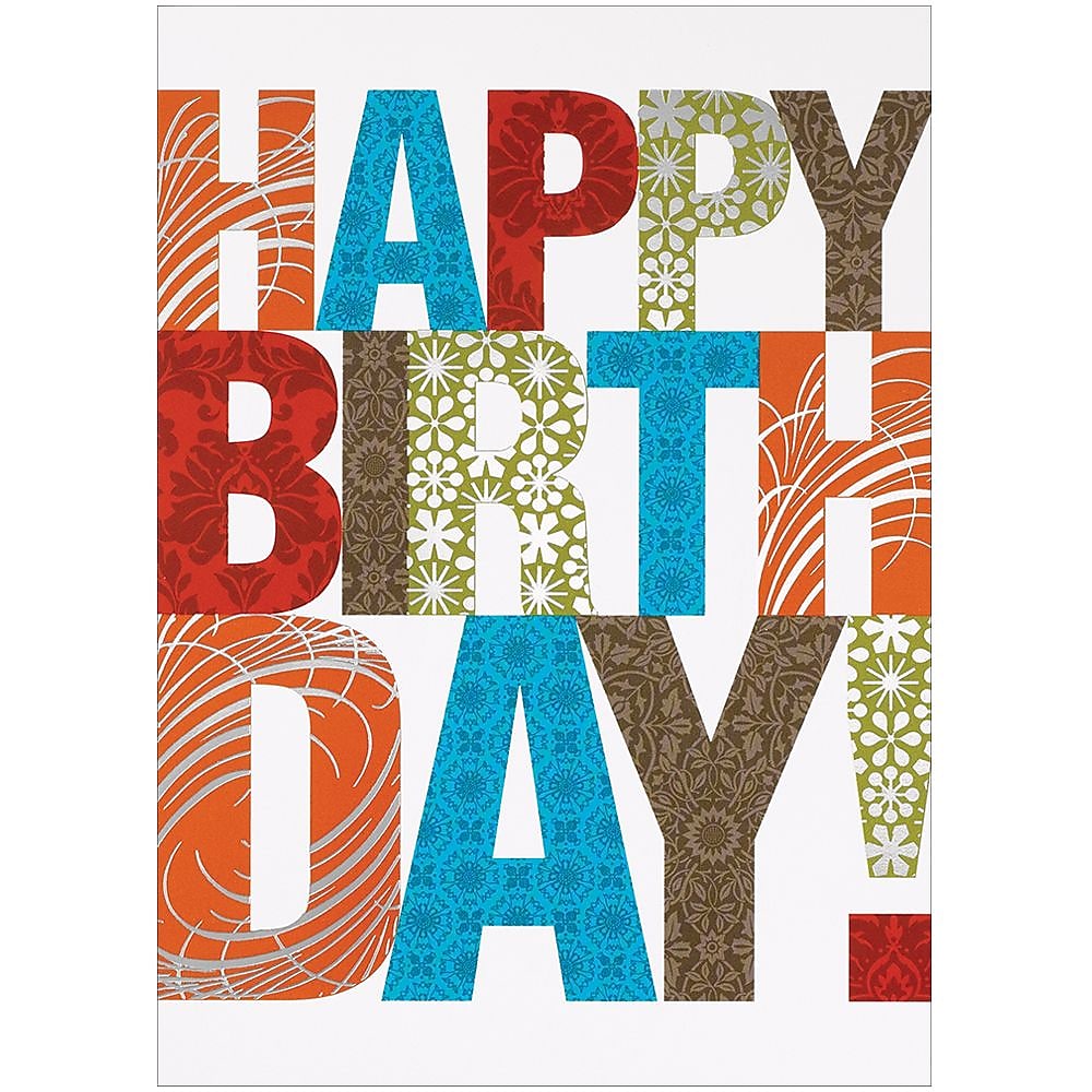 JAM Paper® Blank Birthday Cards Set, Happy Birthday Contemporary Theme, 25/Pack (526M0426WB)