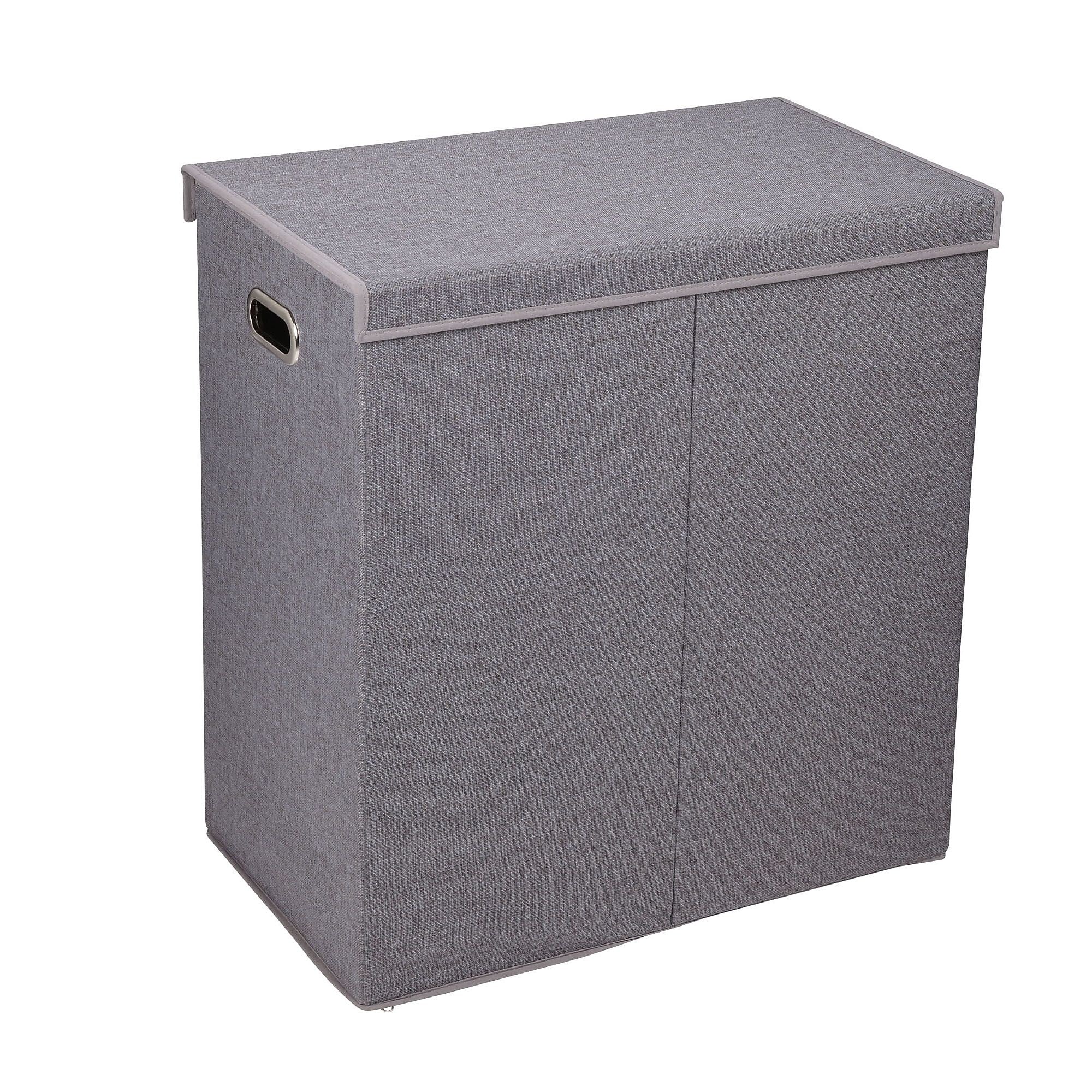 Household Essentials Collapsible 2-Section Laundry Sorter with Lid, Fiberboard, Gray (5622)