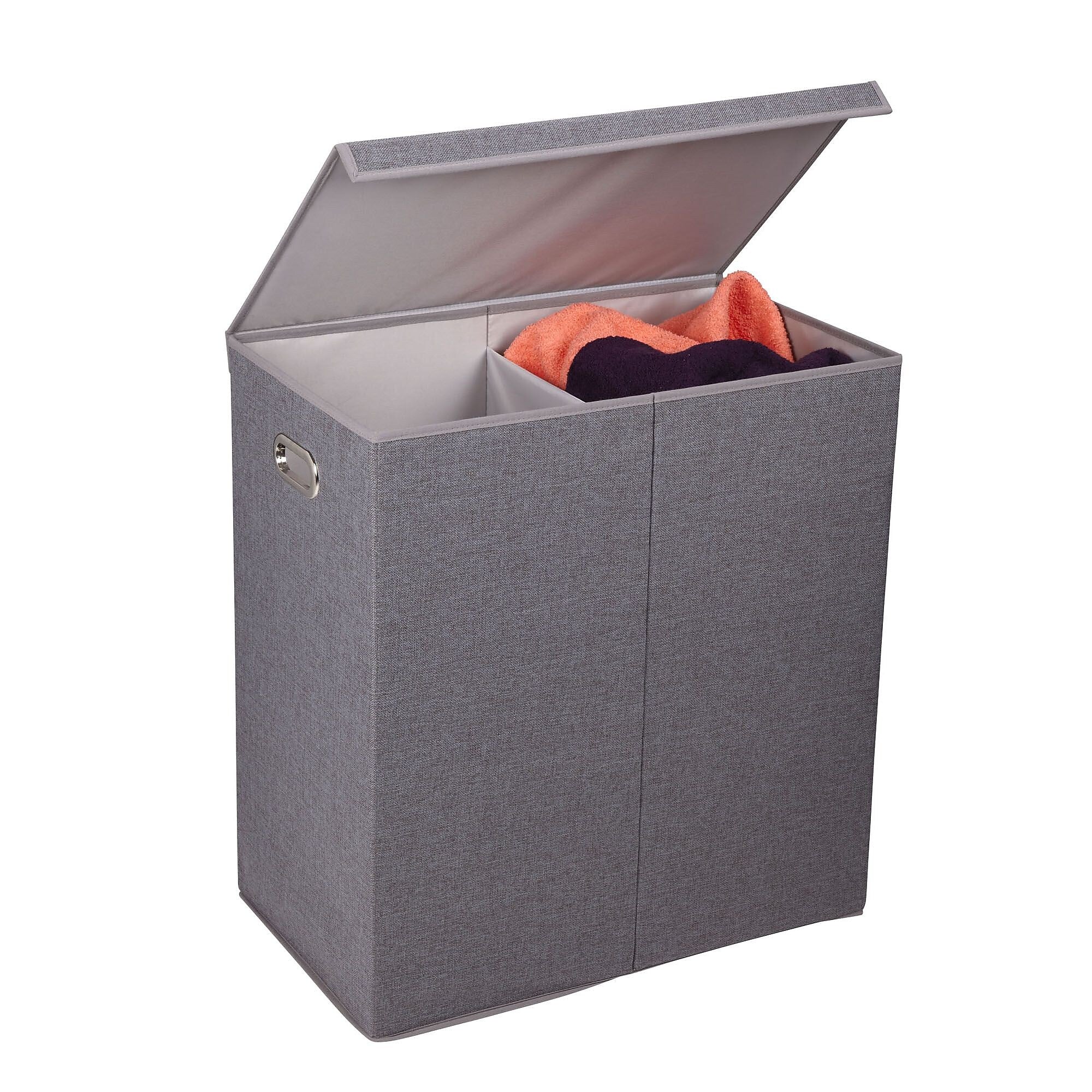 Household Essentials Collapsible 2-Section Laundry Sorter with Lid, Fiberboard, Gray (5622)